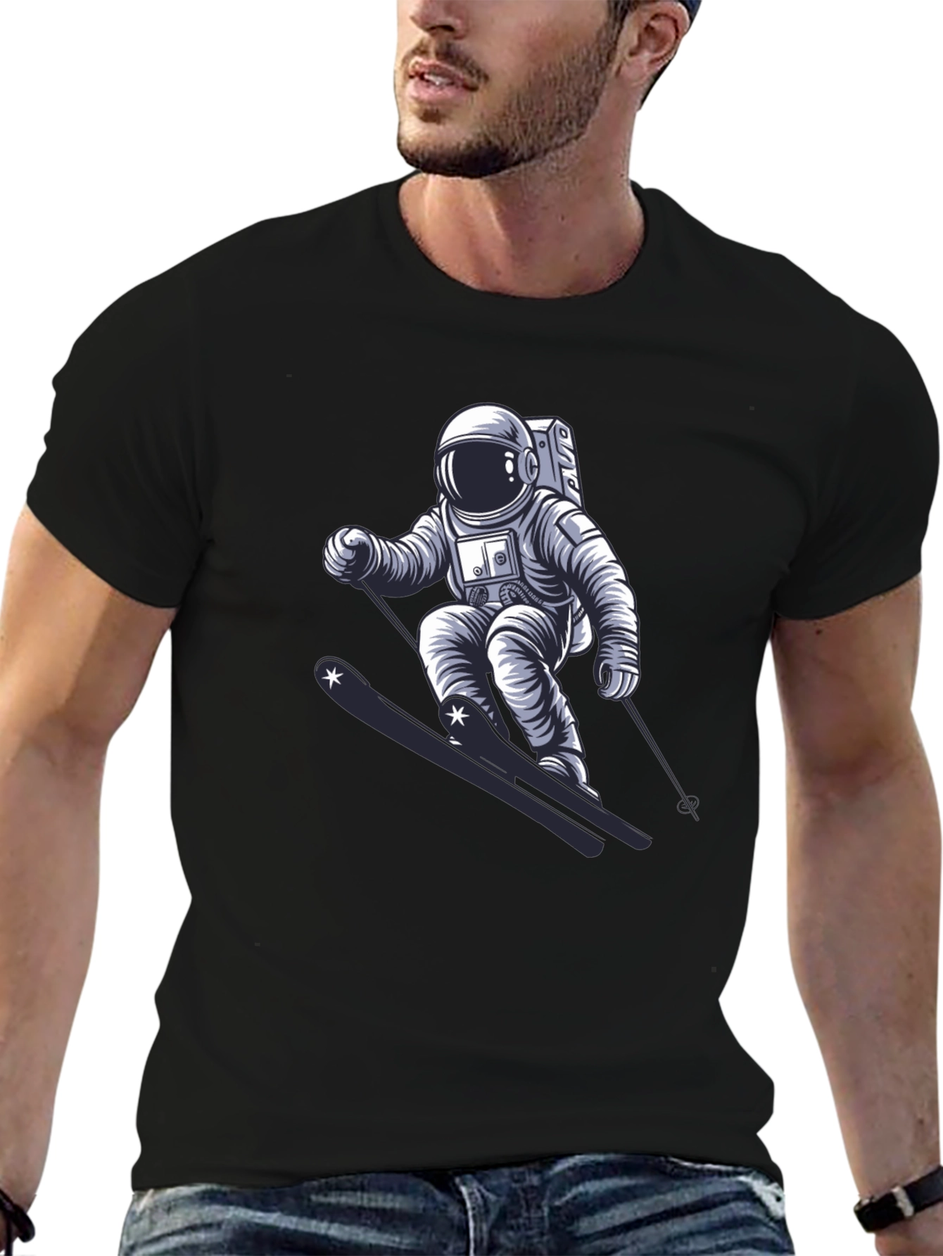 Astronaut Skiing Graphic T-Shirt - Cool Space Tee