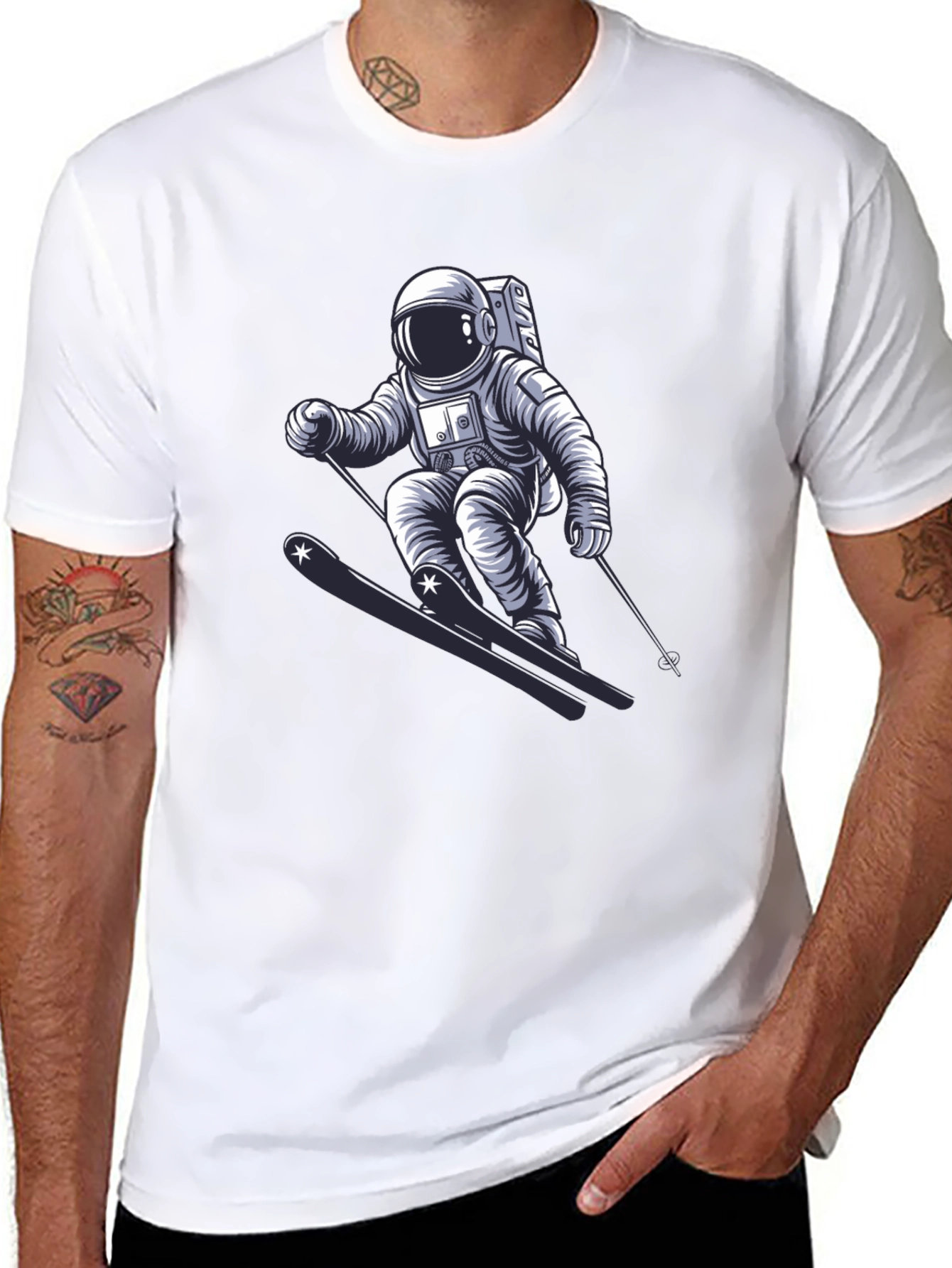 Astronaut Skiing Graphic T-Shirt - Cool Space Tee