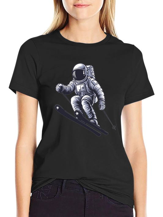 Astronaut Skiing Graphic T-Shirt - Cool Space Tee