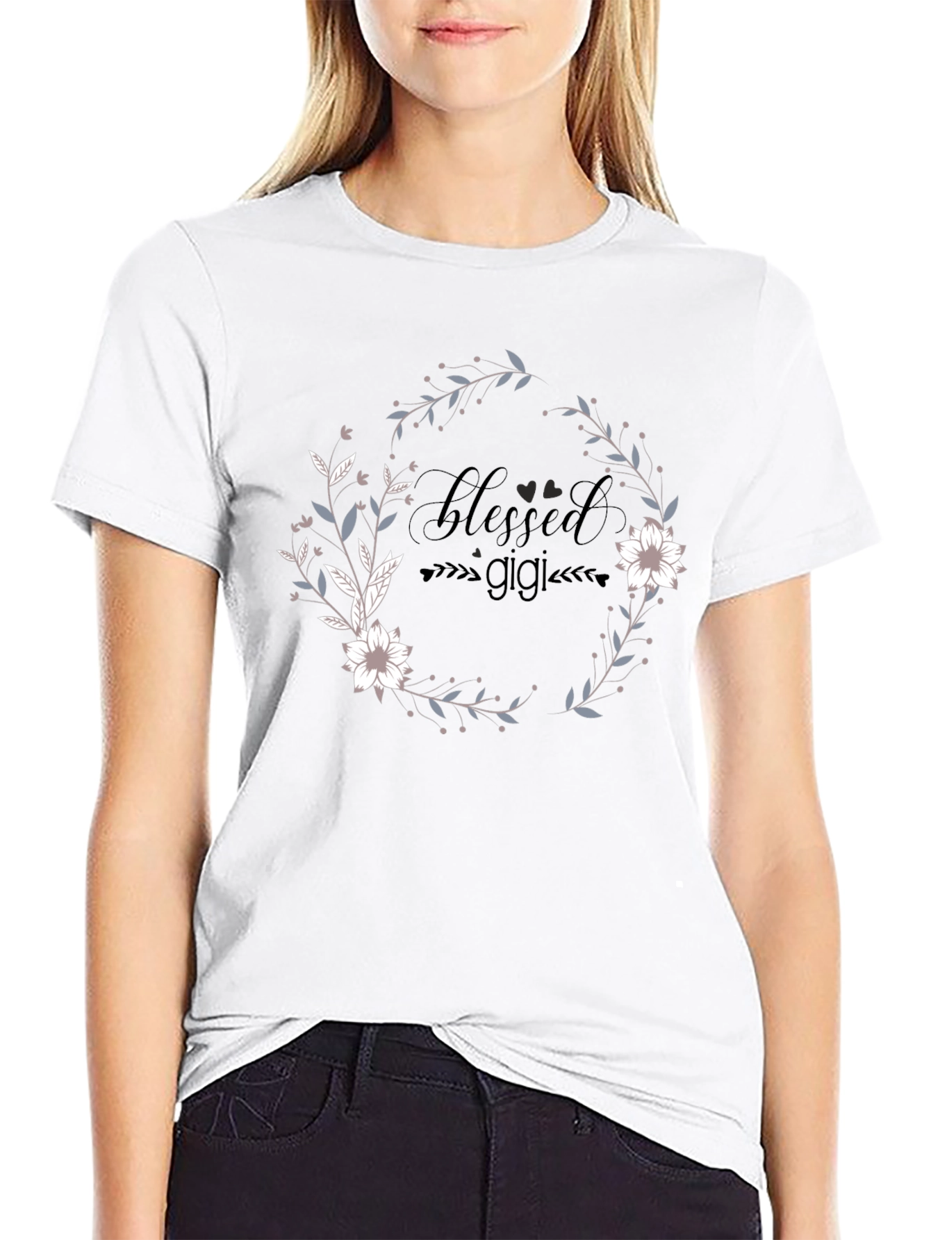 Blessed Gigi T-Shirt - Floral Wreath Design