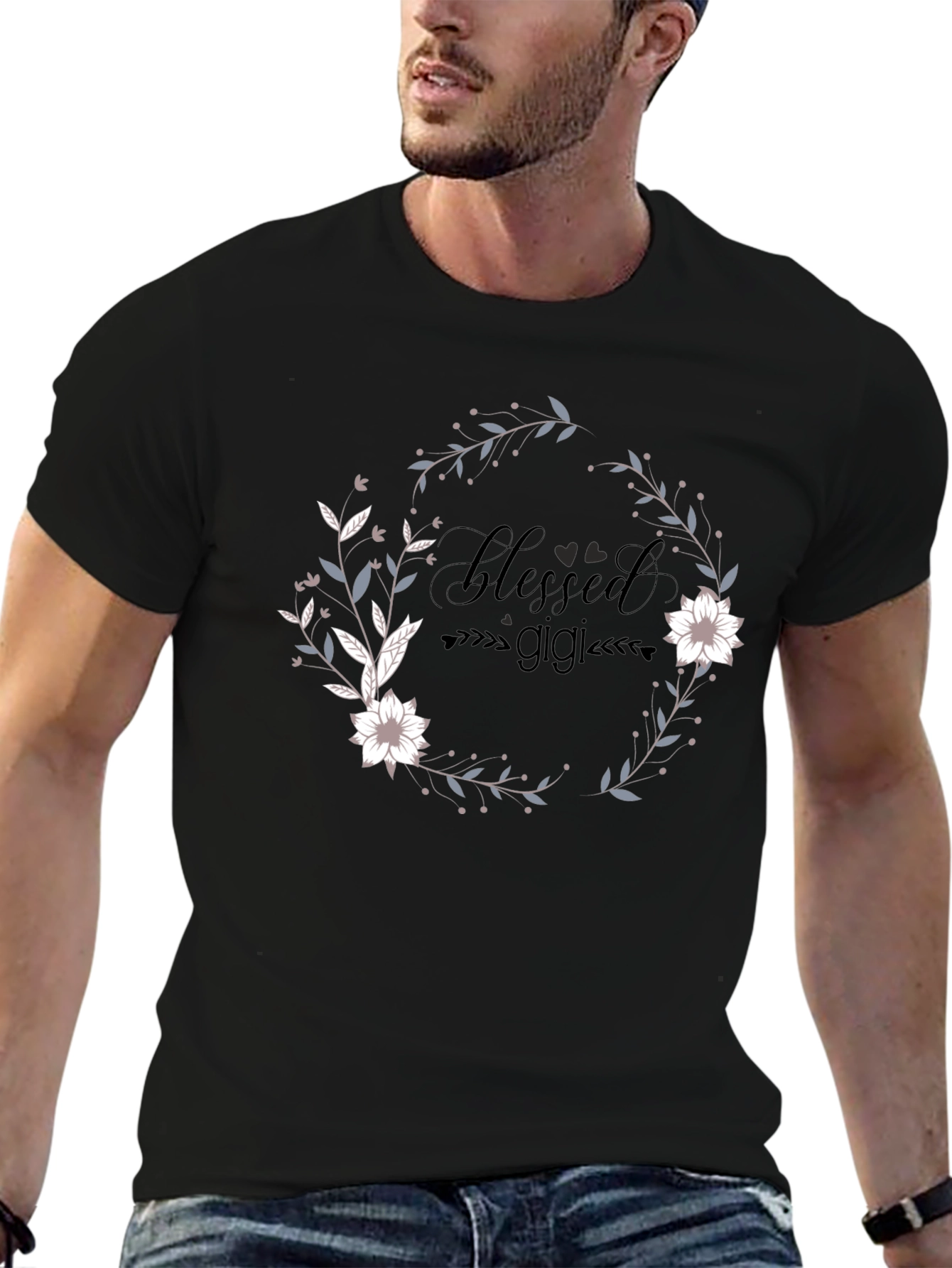 Blessed Gigi T-Shirt - Floral Wreath Design
