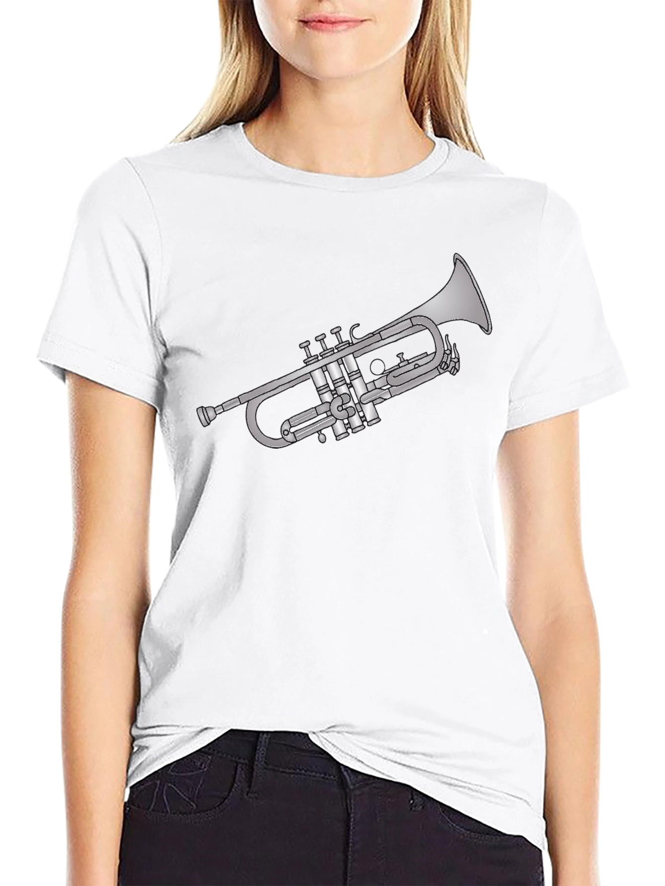 Trumpet Graphic Tee - Black Cotton Musician T-Shirt