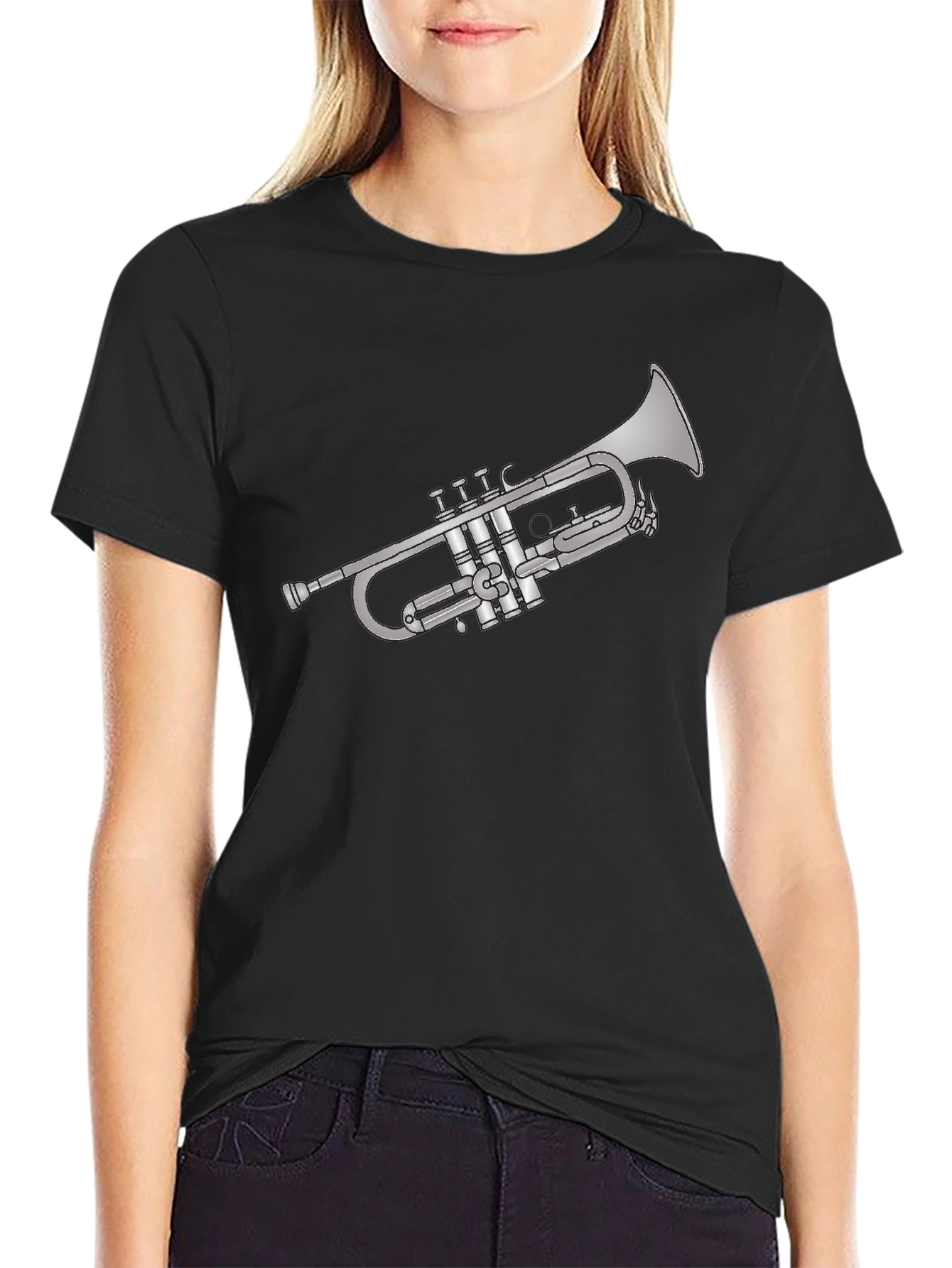 Trumpet Graphic Tee - Black Cotton Musician T-Shirt