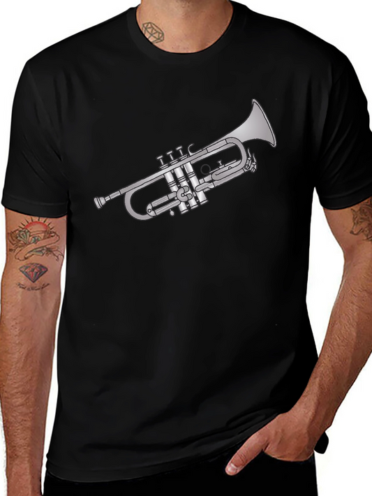 Trumpet Graphic Tee - Black Cotton Musician T-Shirt