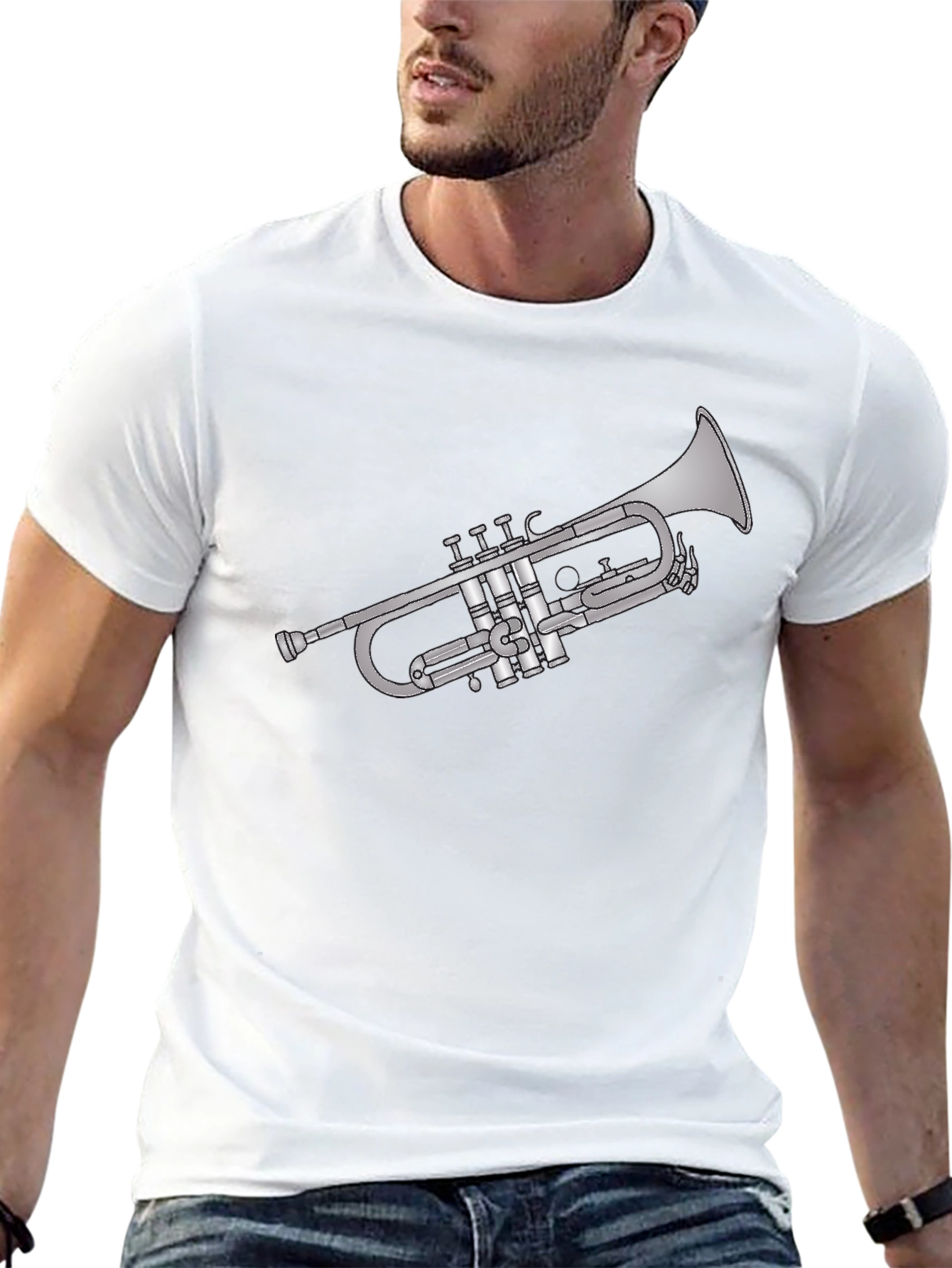 Trumpet Graphic Tee - Black Cotton Musician T-Shirt