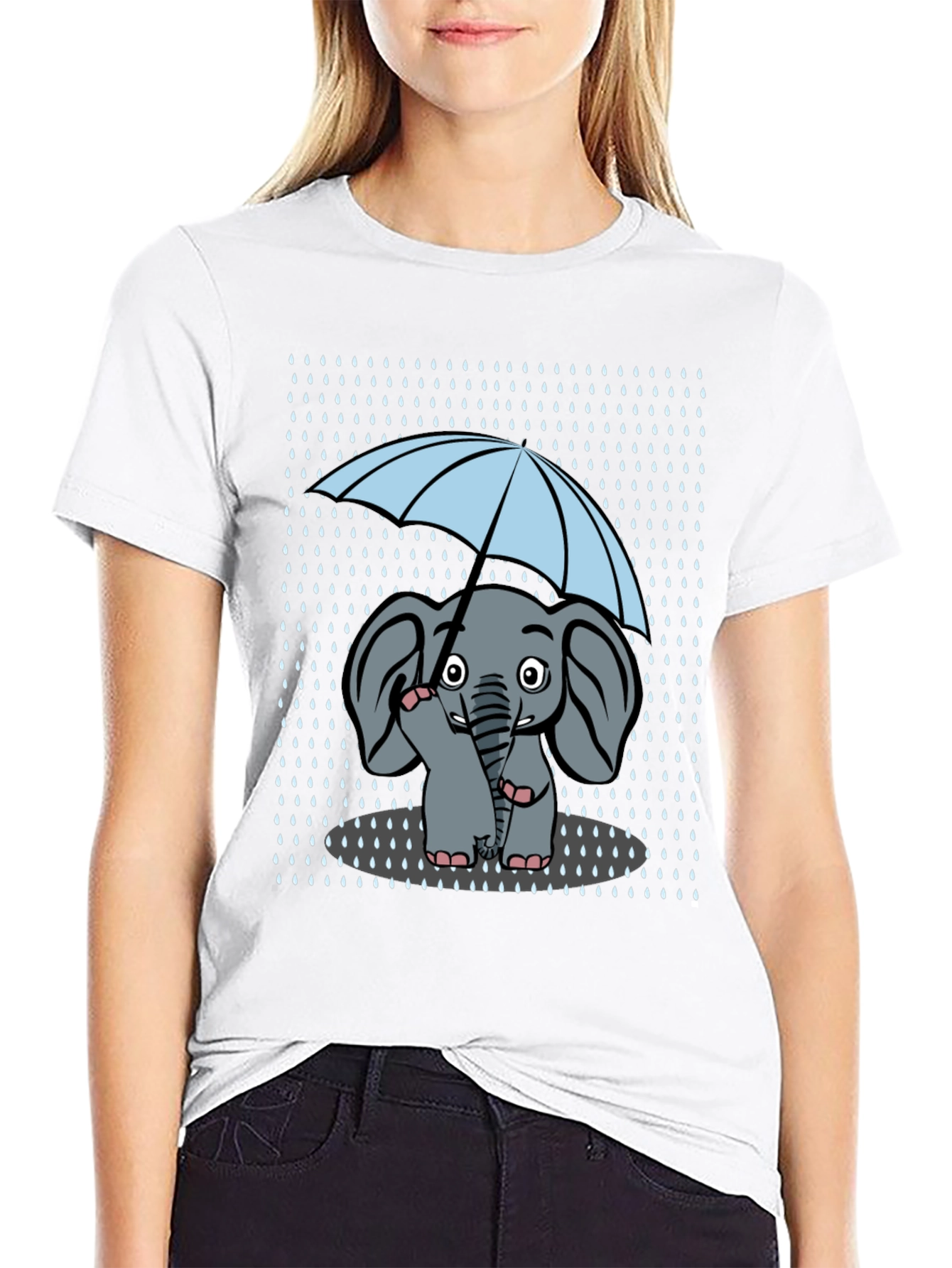 Elephant Umbrella T-Shirt Cute Cartoon Design