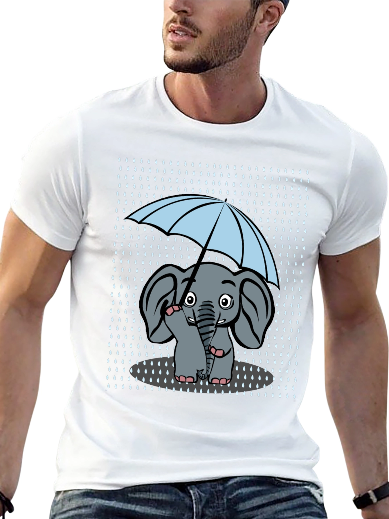 Elephant Umbrella T-Shirt Cute Cartoon Design