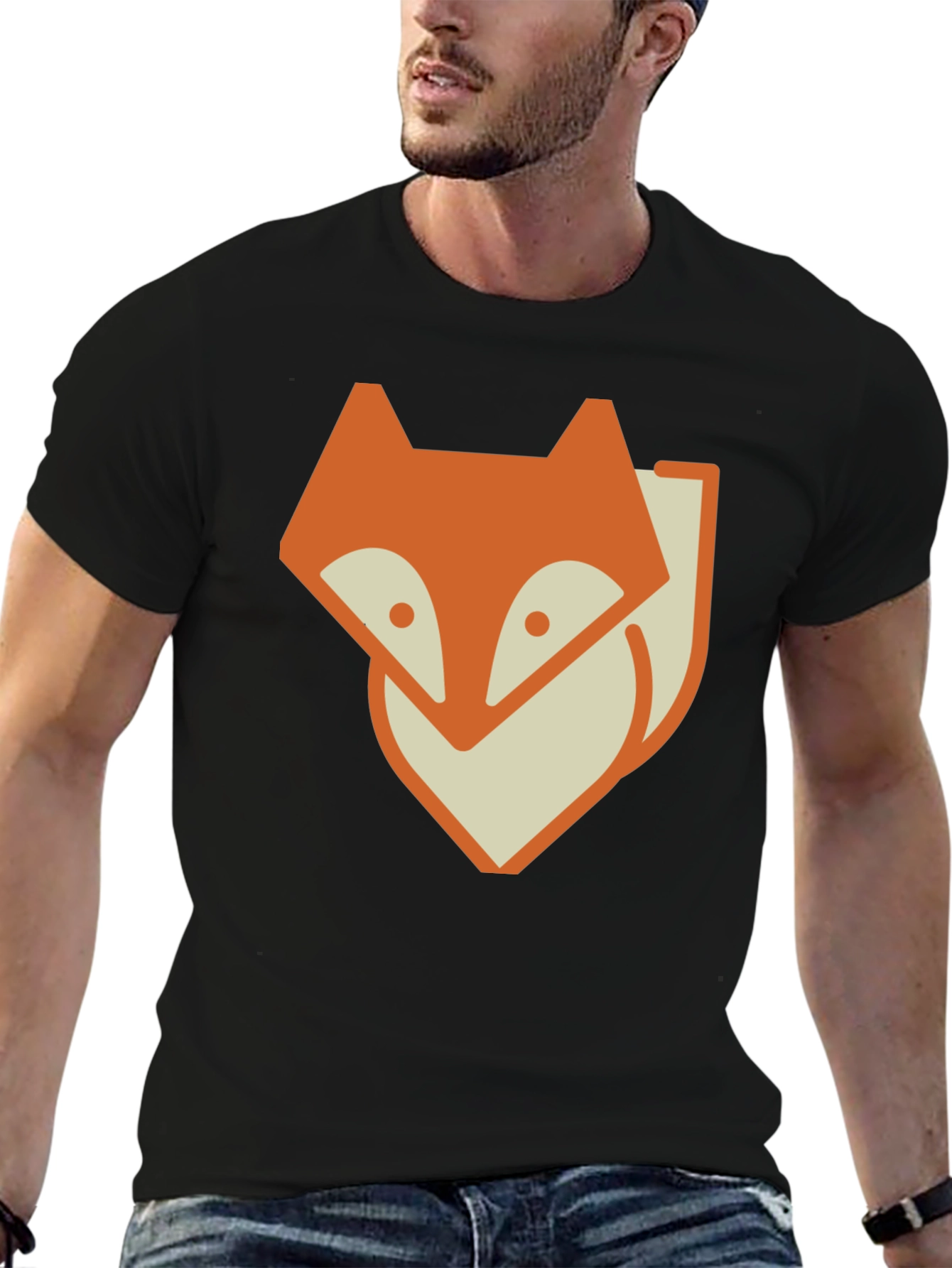 Fox Graphic Print Tee - Stylish Black T-Shirt