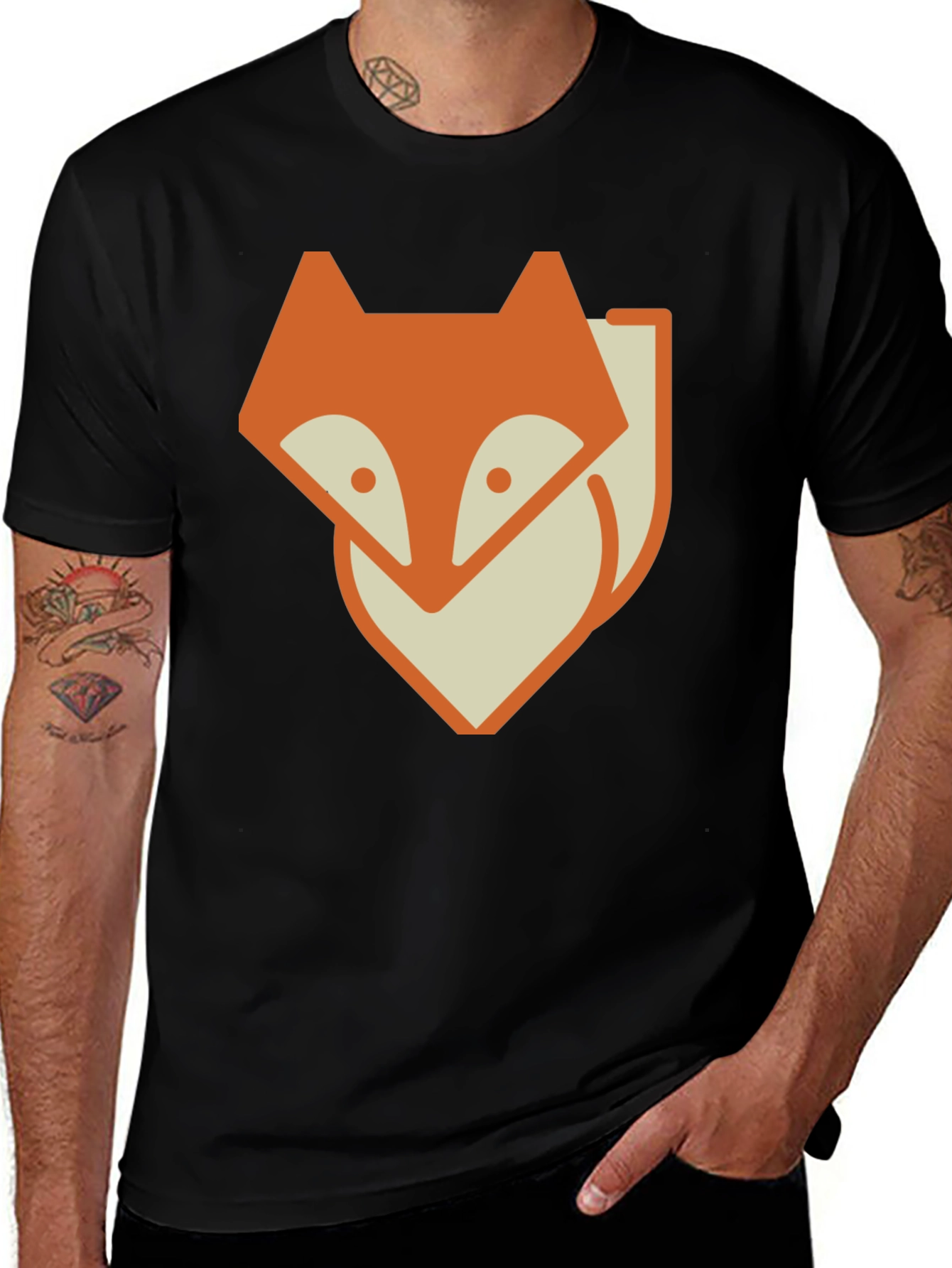 Fox Graphic Print Tee - Stylish Black T-Shirt