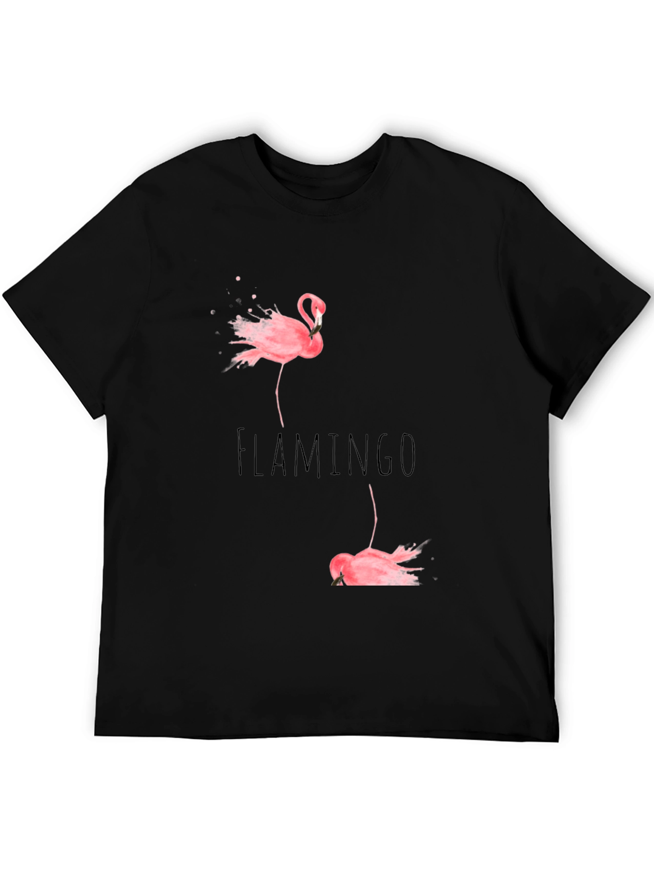 Flamingo Print Black Cotton T-Shirt