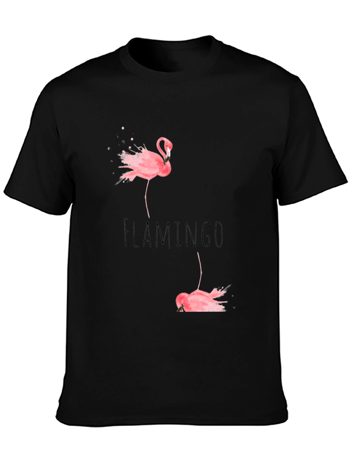 Flamingo Print Black Cotton T-Shirt