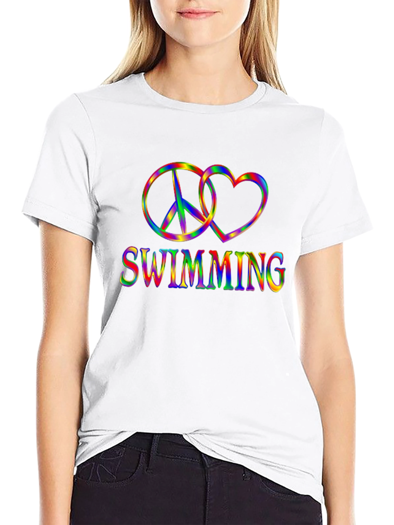 Rainbow Swimming Peace and Love T-Shirt