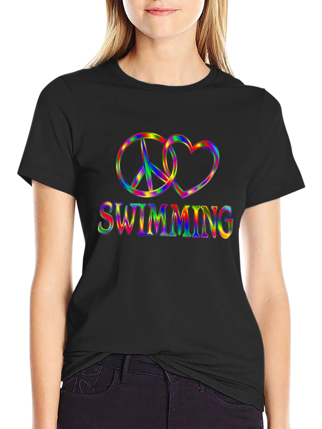 Rainbow Swimming Peace and Love T-Shirt