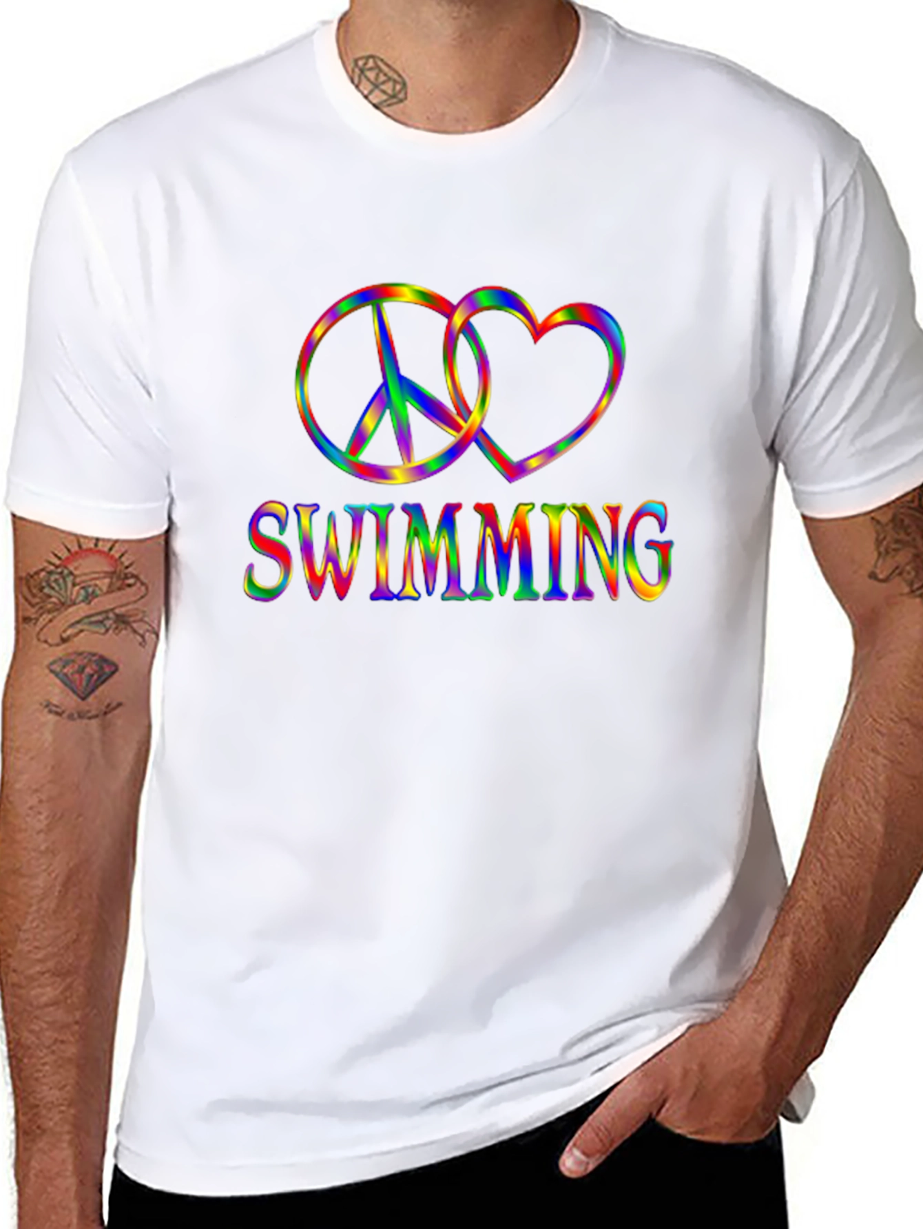Rainbow Swimming Peace and Love T-Shirt