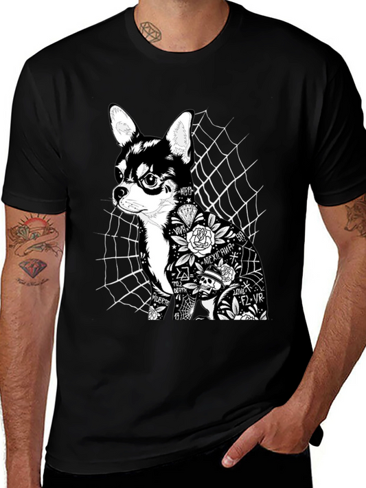 Dog Tattoo Graphic Print Black T-Shirt