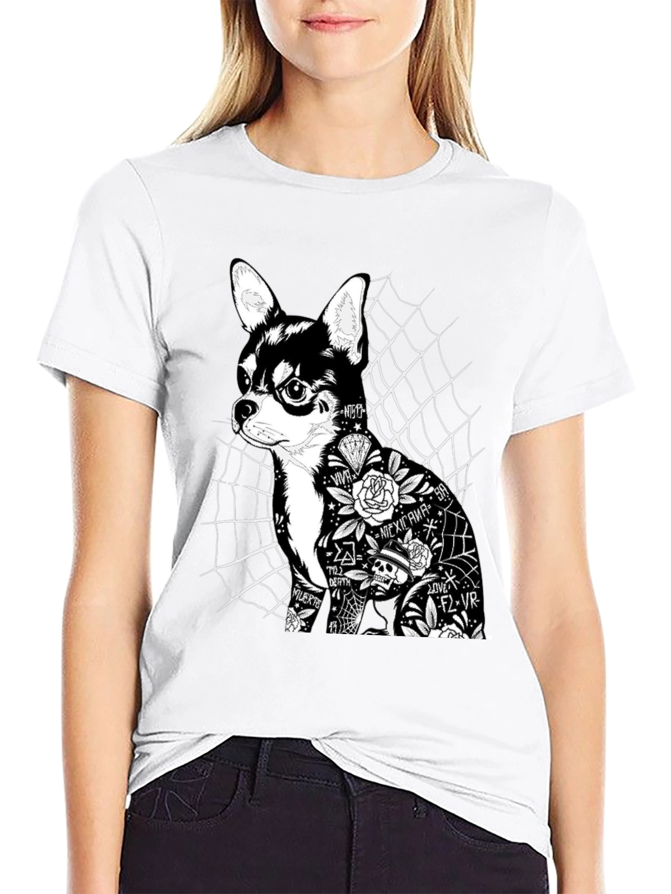 Dog Tattoo Graphic Print Black T-Shirt