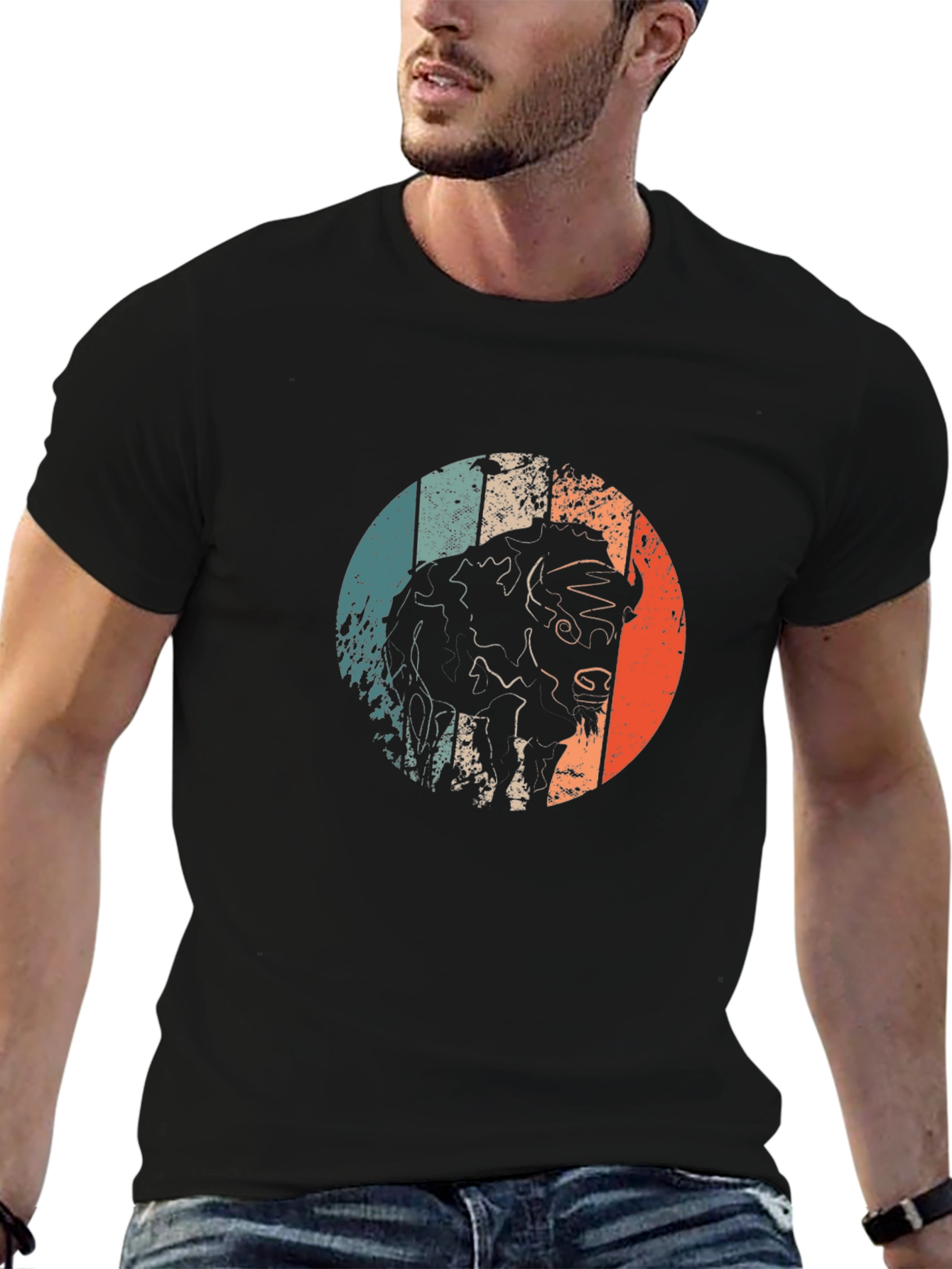 Retro Bison Graphic Tee - Black