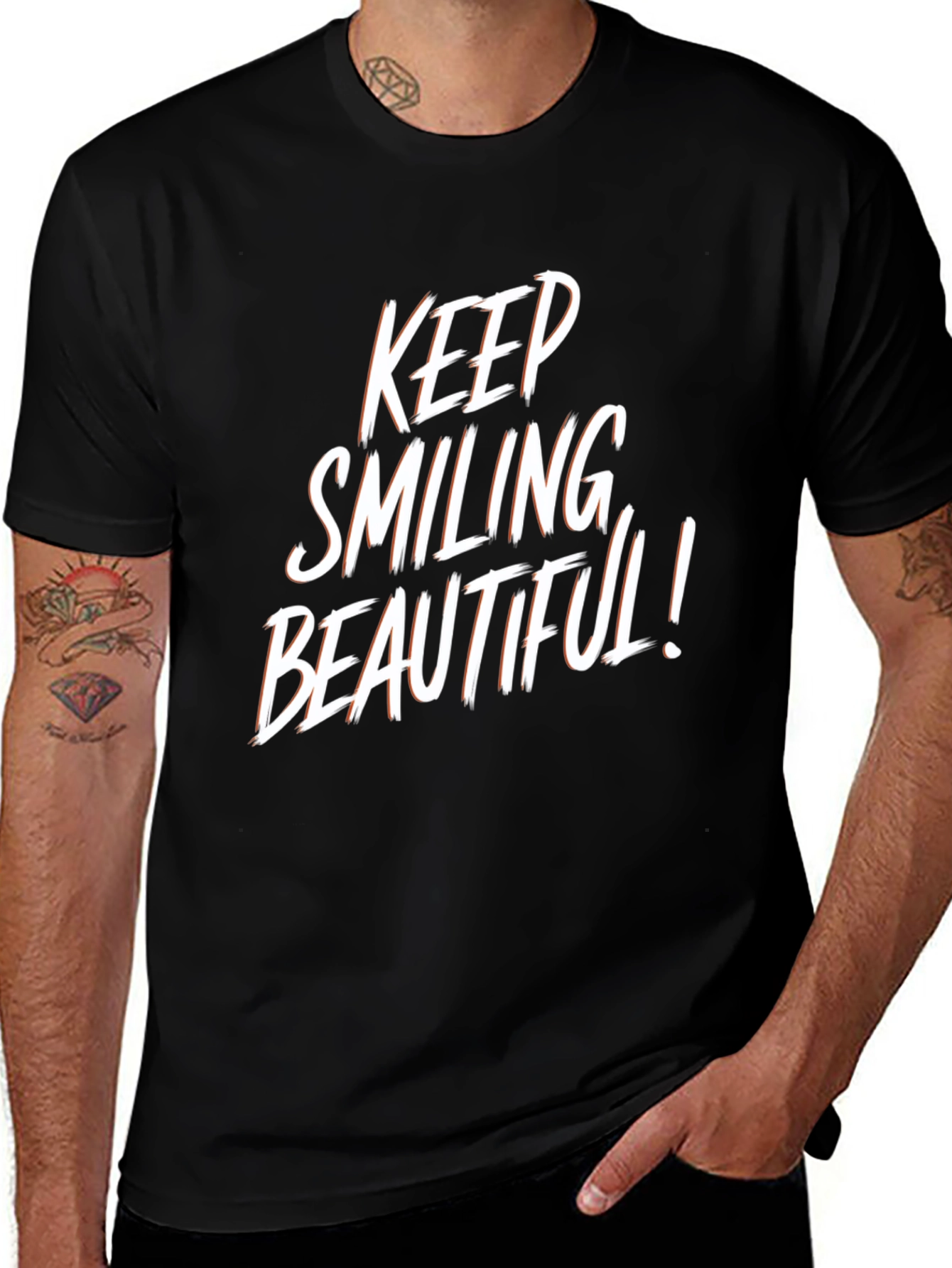 Keep Smiling Beautiful Graphic Tee - Mens Black T-Shirt