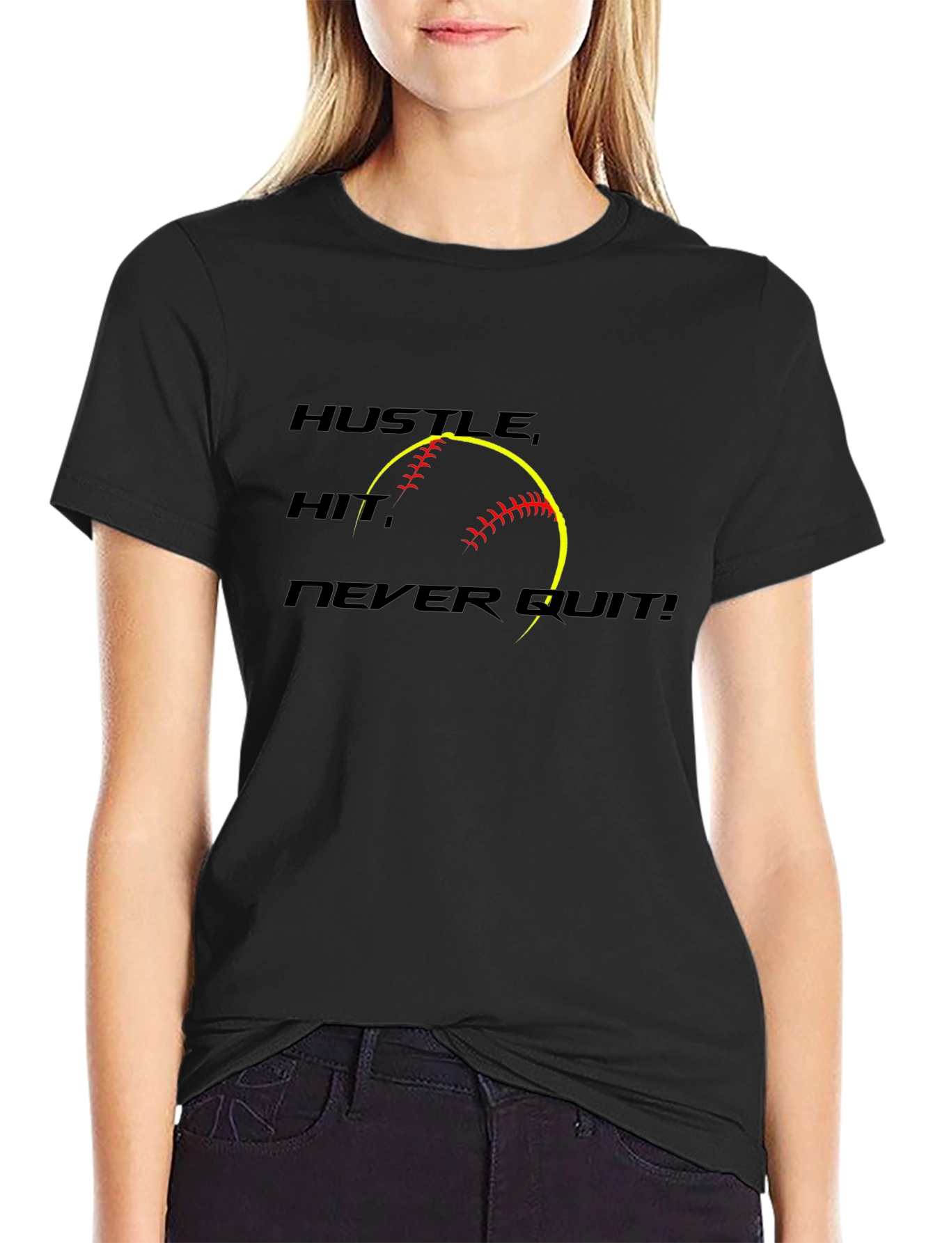 Hustle Hit Never Quit Softball T-Shirt