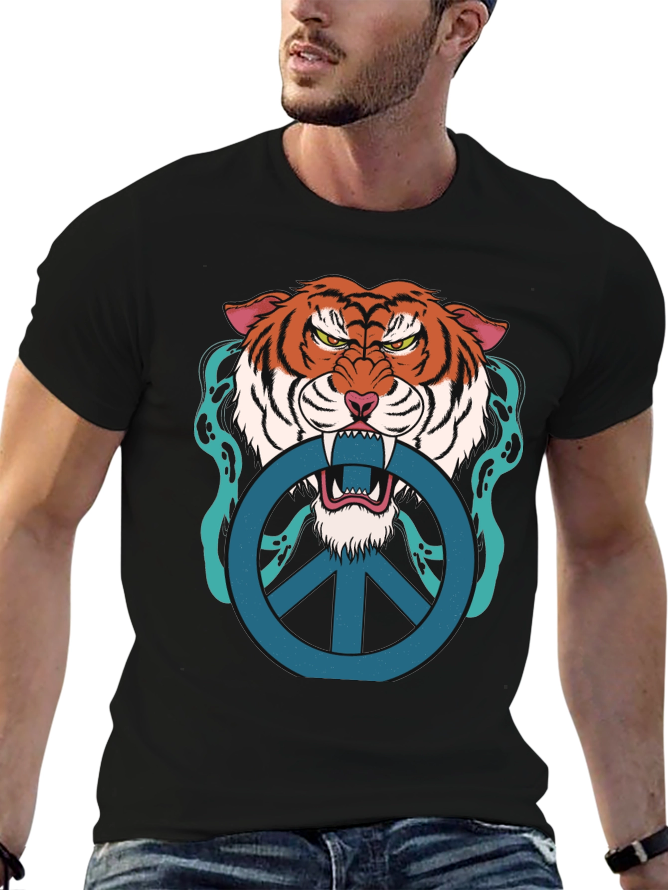 Tiger Peace Sign Graphic T-Shirt