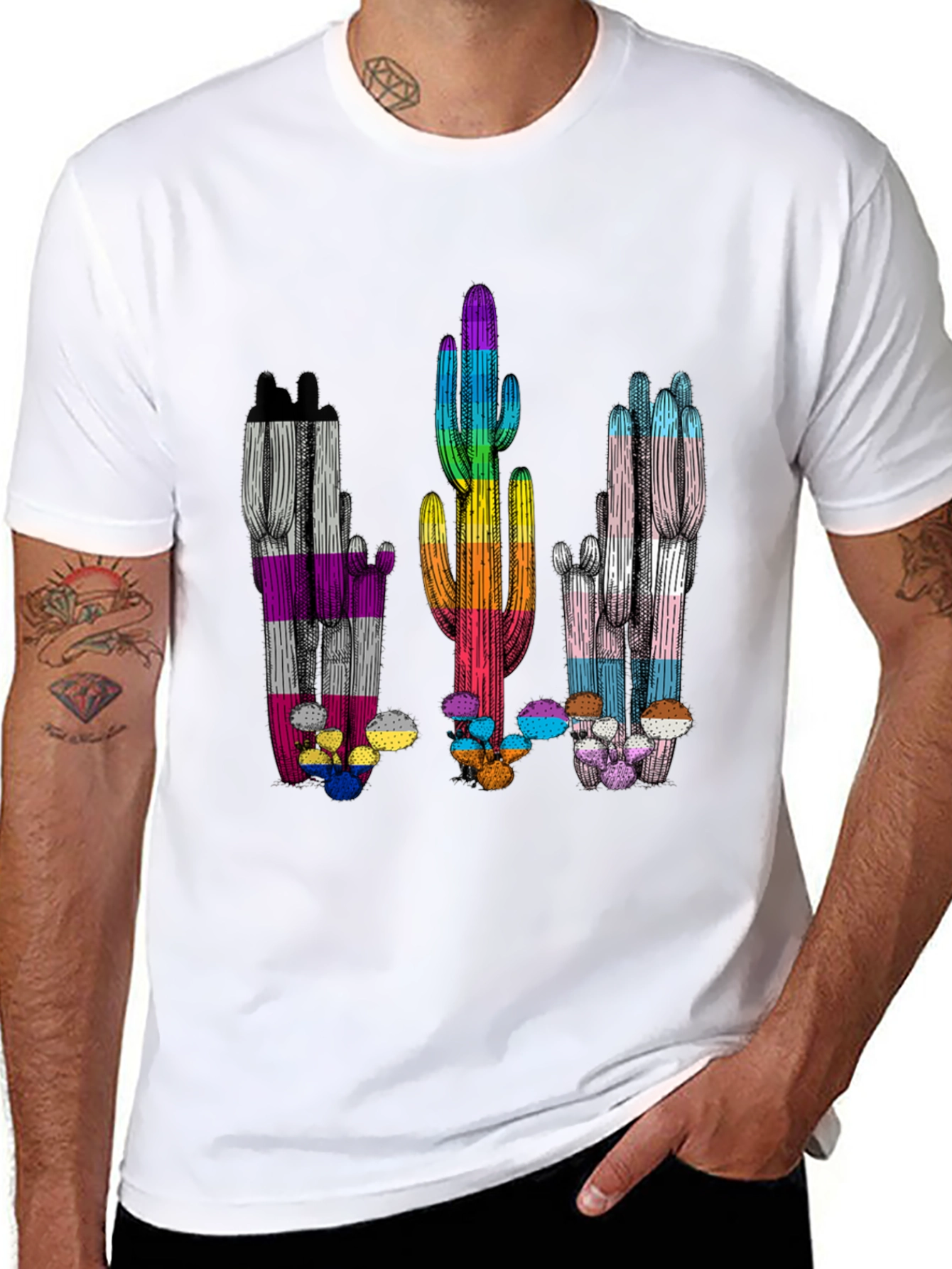 LGBTQ+ Pride Cactus T-Shirt - Black
