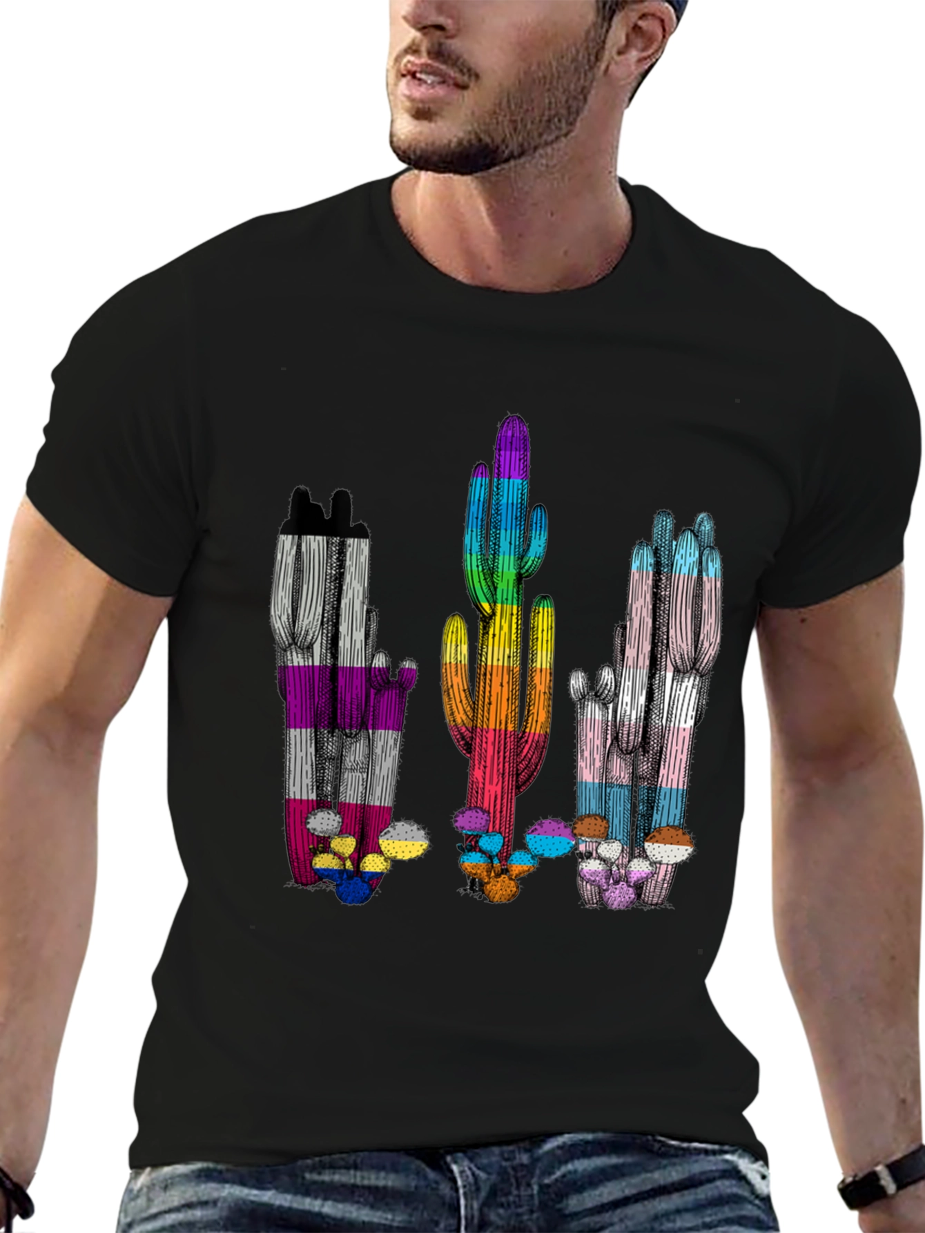 LGBTQ+ Pride Cactus T-Shirt - Black