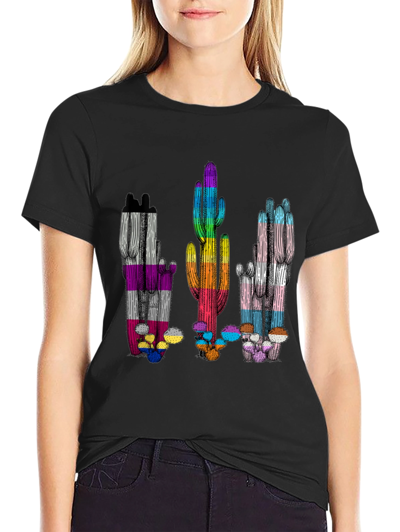 LGBTQ+ Pride Cactus T-Shirt - Black