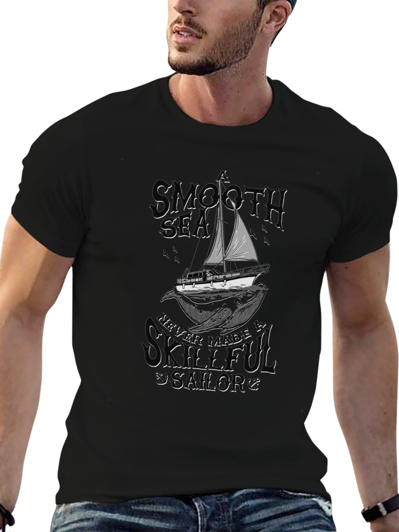 Smooth Sea Skillful Sailor Black T-Shirt