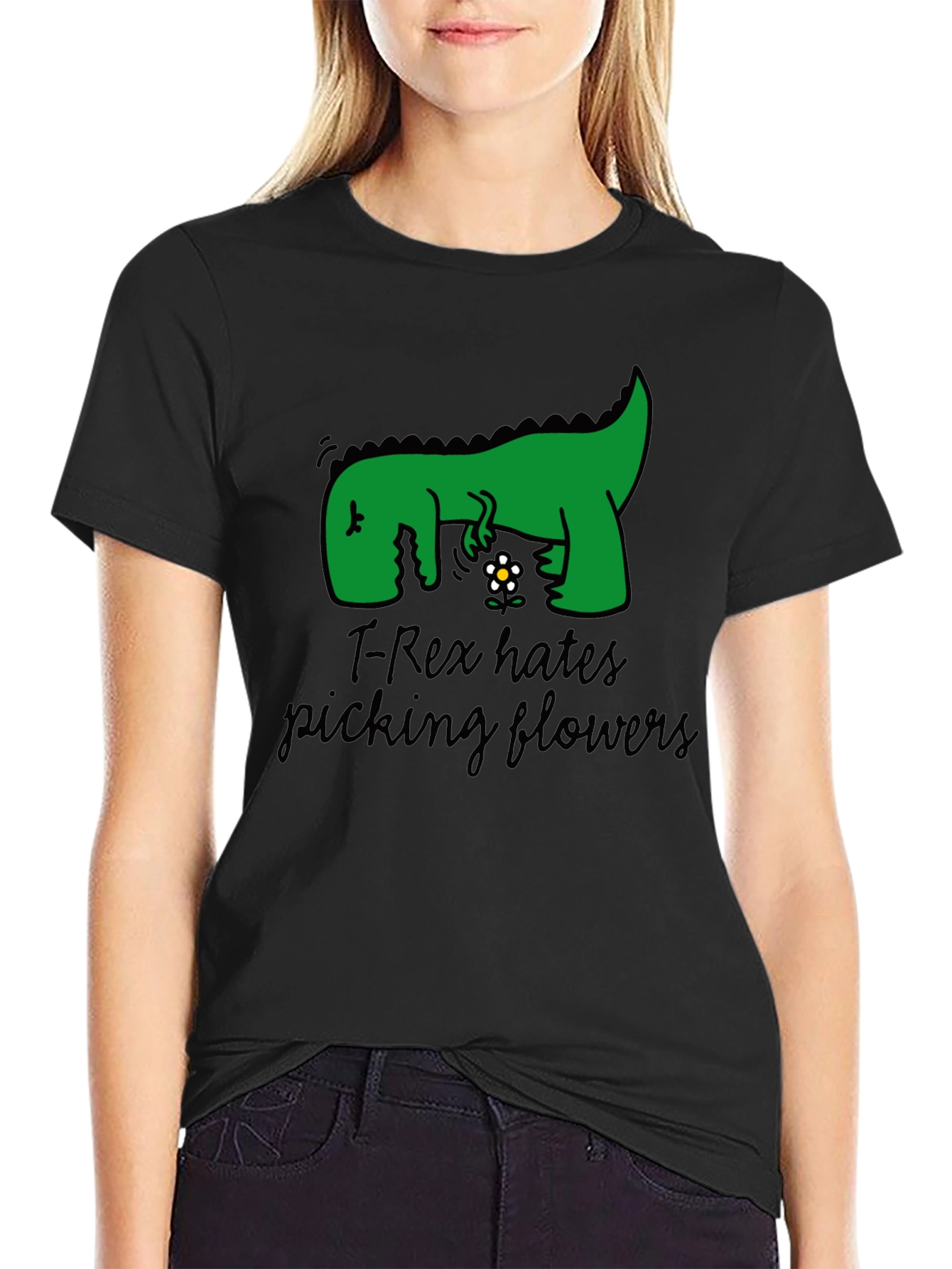 T-Rex Hates Picking Flowers Graphic T-Shirt