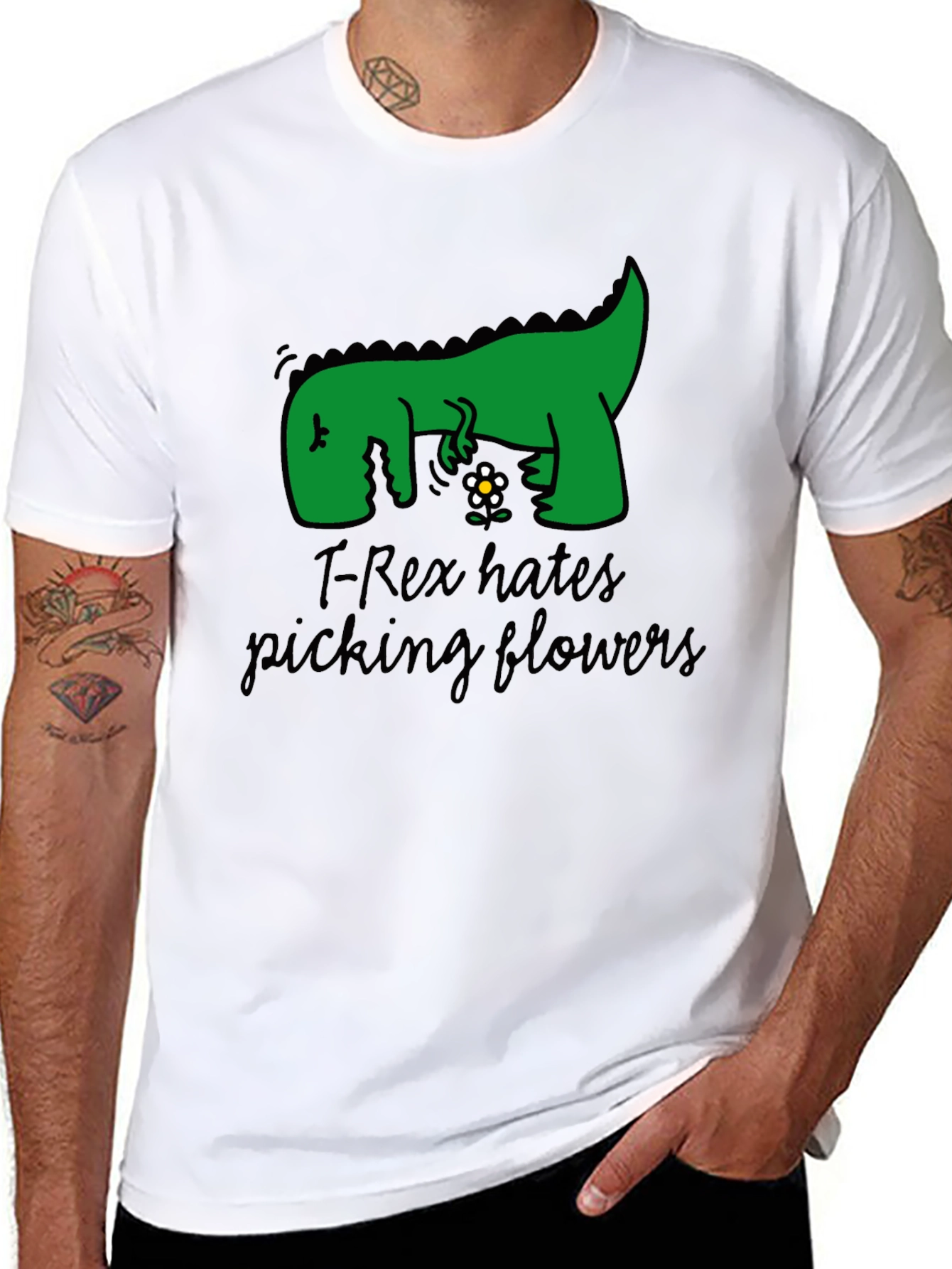 T-Rex Hates Picking Flowers Graphic T-Shirt