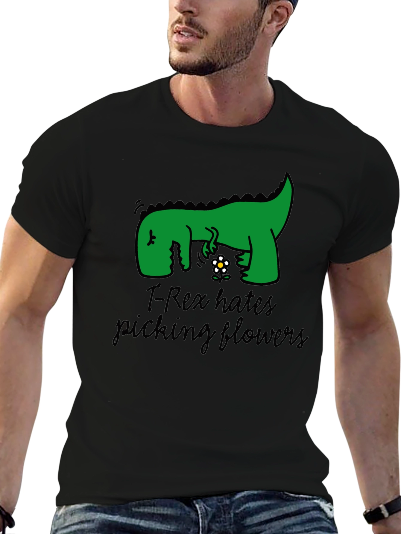 T-Rex Hates Picking Flowers Graphic T-Shirt