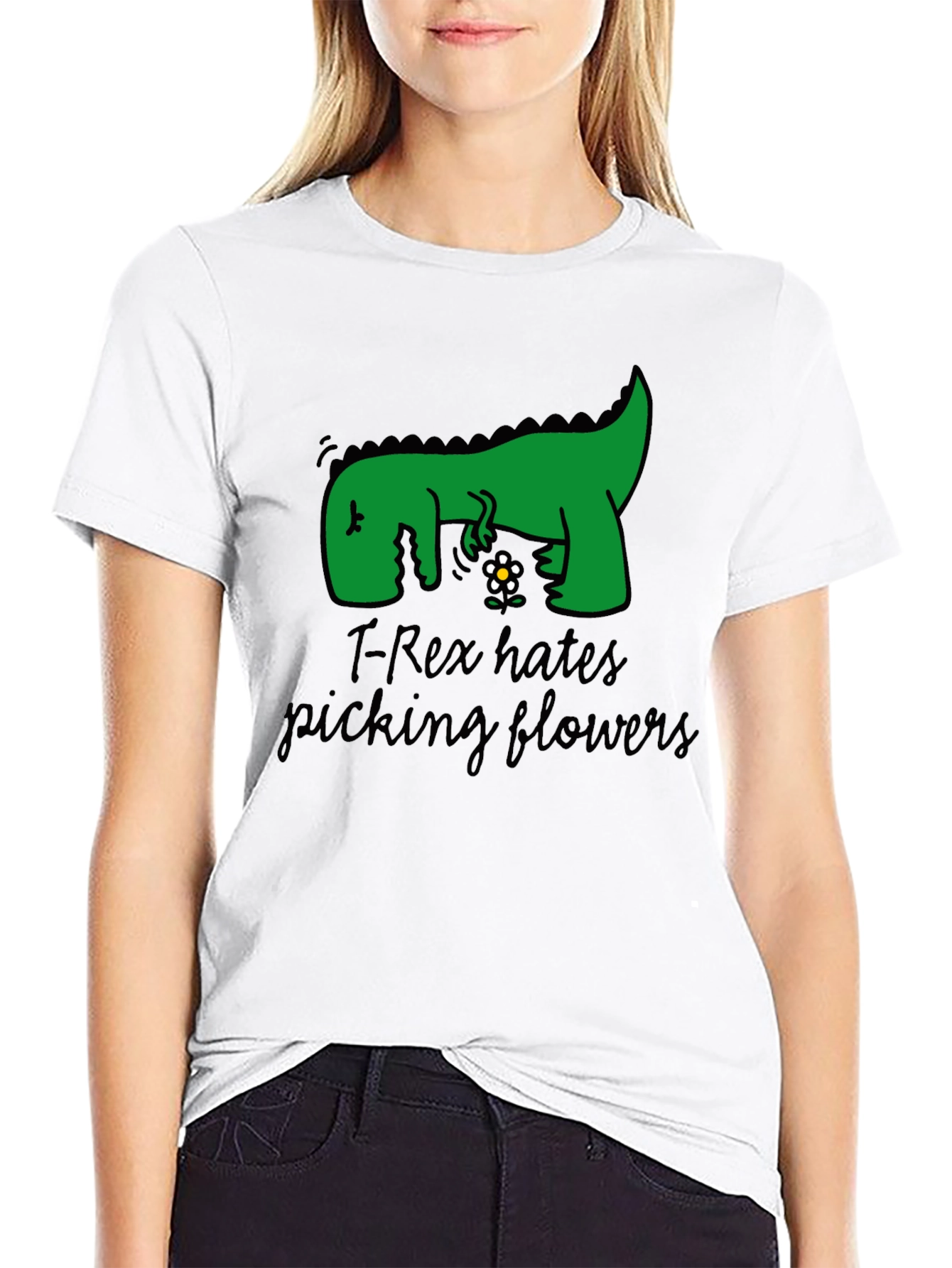T-Rex Hates Picking Flowers Graphic T-Shirt