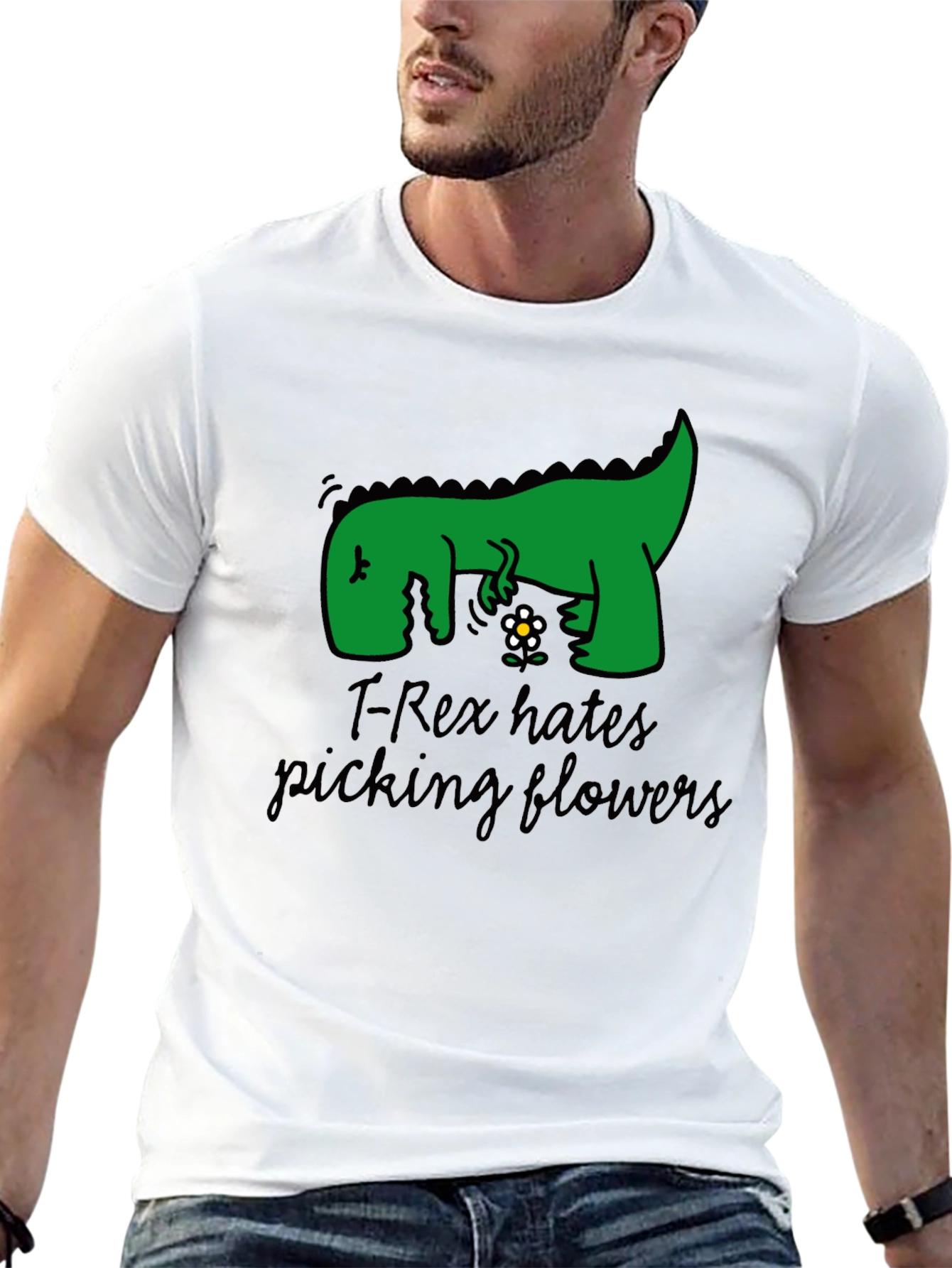 T-Rex Hates Picking Flowers Graphic T-Shirt