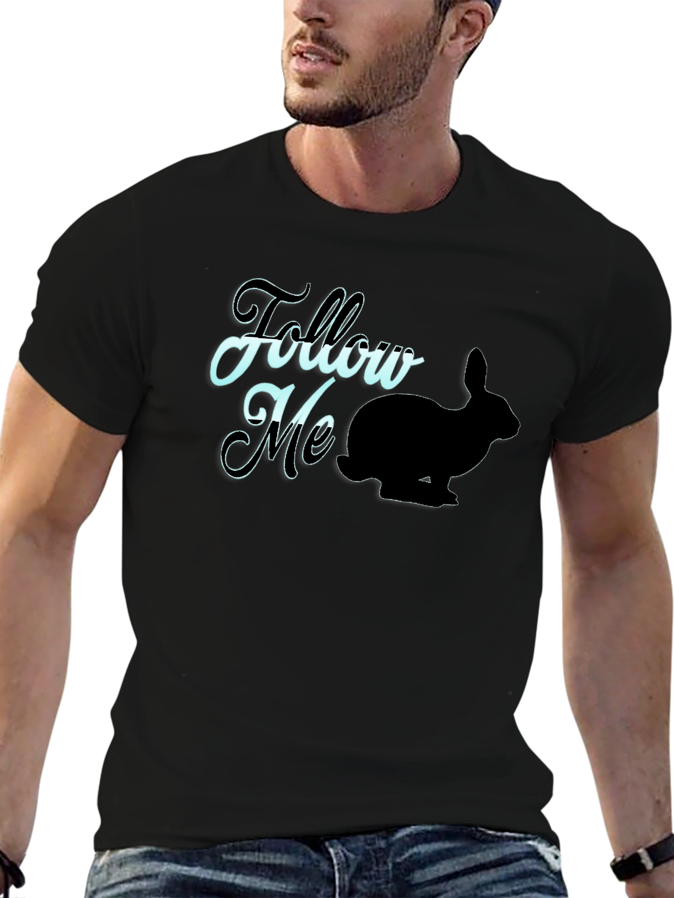 Follow Me Rabbit Graphic Tee - Black Casual T-Shirt