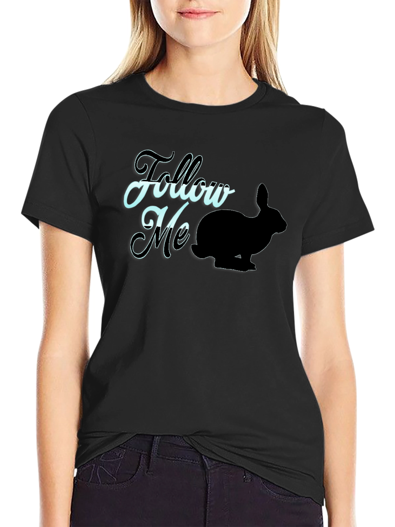Follow Me Rabbit Graphic Tee - Black Casual T-Shirt