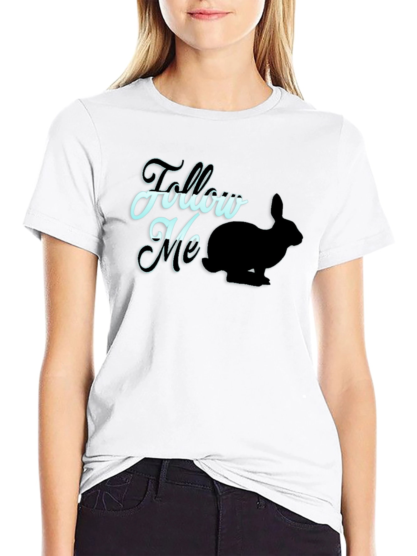 Follow Me Rabbit Graphic Tee - Black Casual T-Shirt
