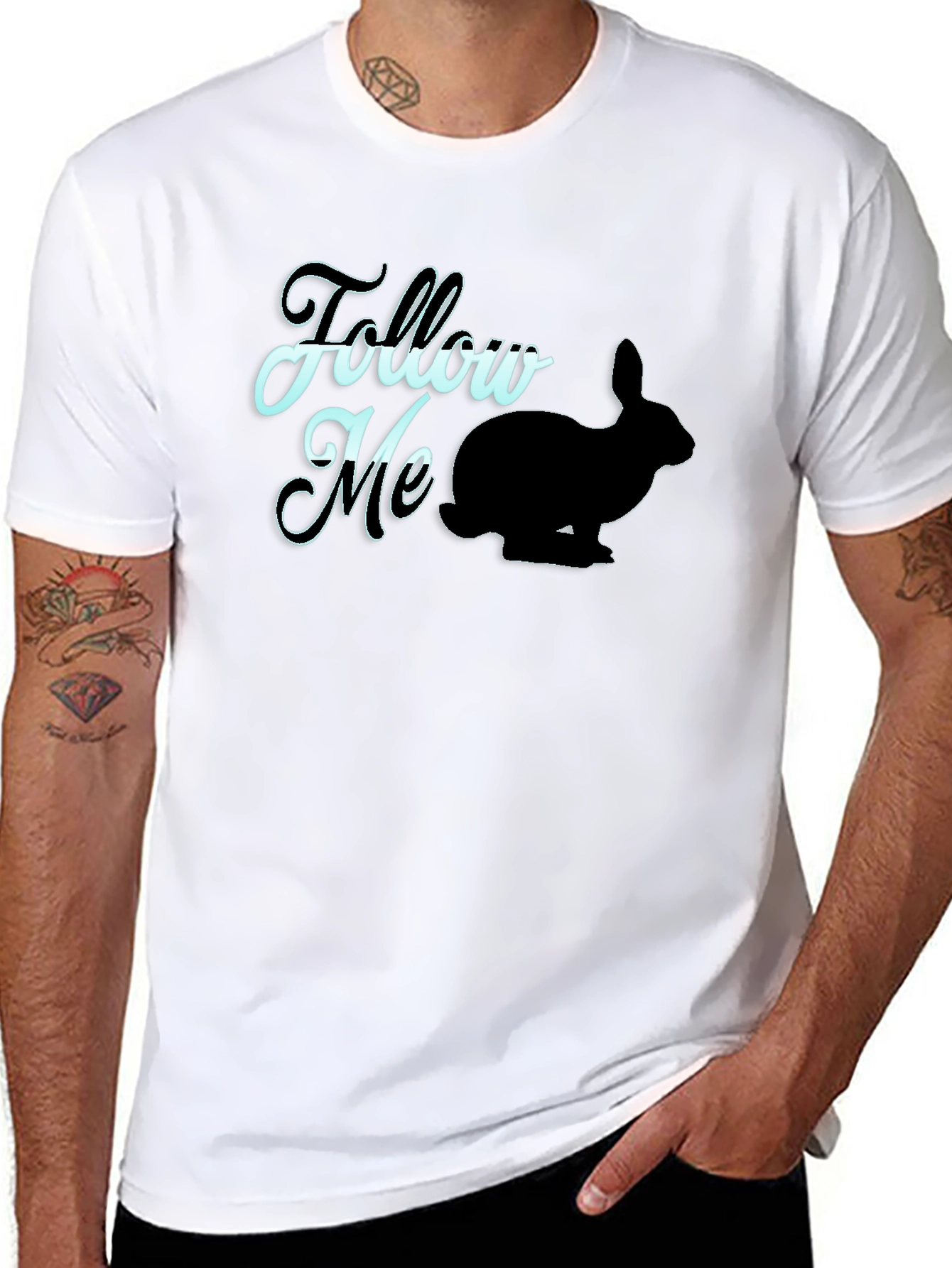 Follow Me Rabbit Graphic Tee - Black Casual T-Shirt