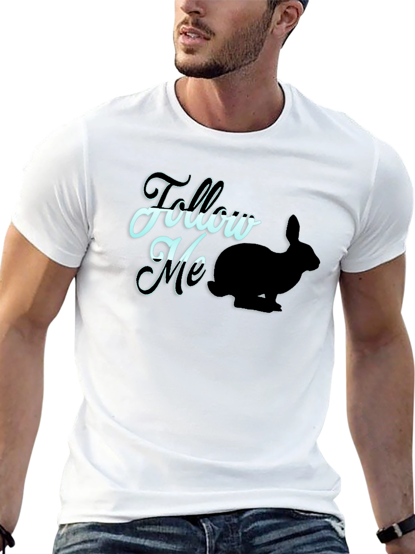 Follow Me Rabbit Graphic Tee - Black Casual T-Shirt