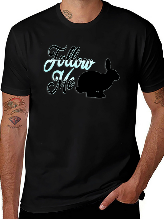 Follow Me Rabbit Graphic Tee - Black Casual T-Shirt
