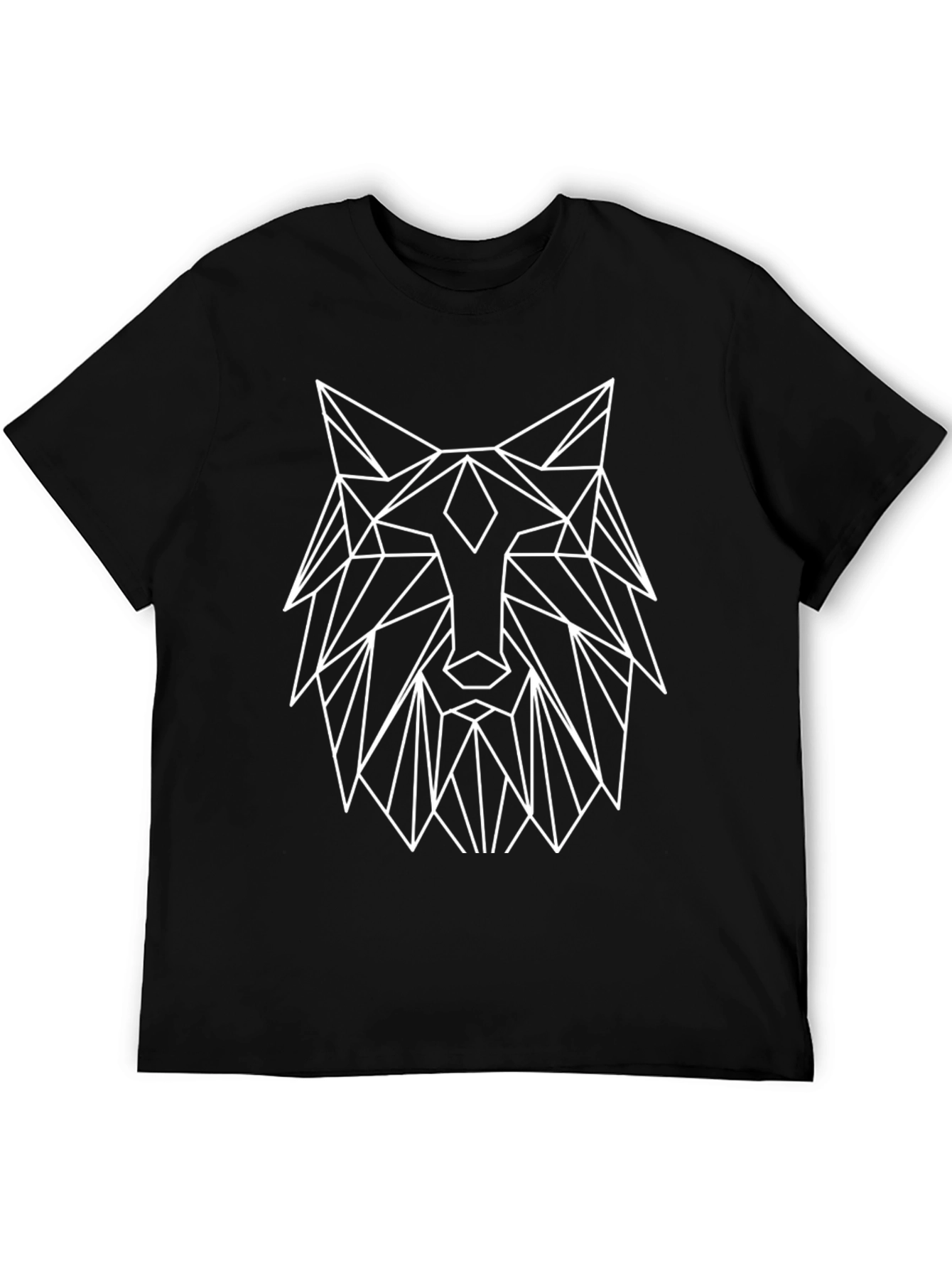 Geometric Wolf Graphic Black T-Shirt