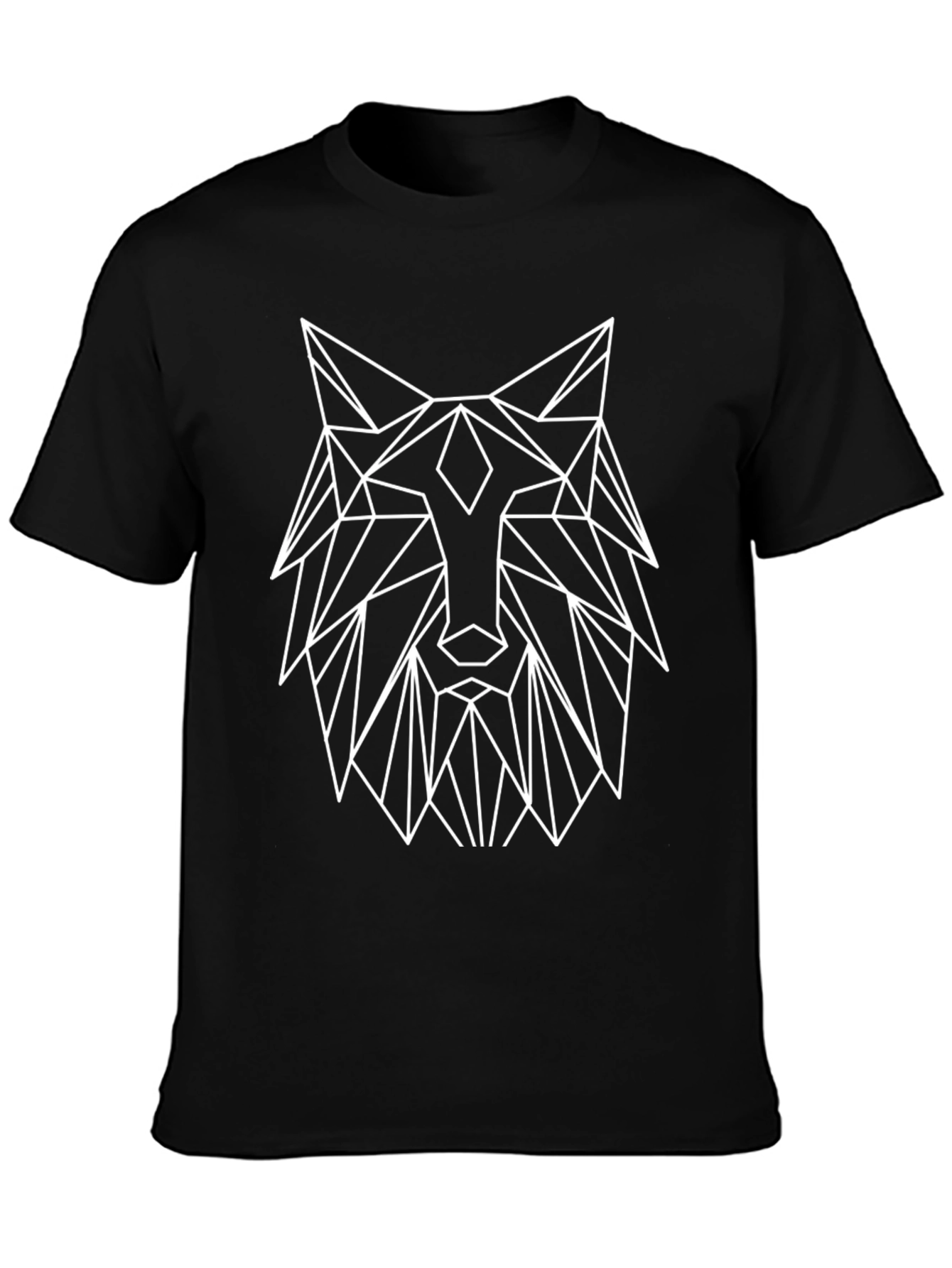 Geometric Wolf Graphic Black T-Shirt