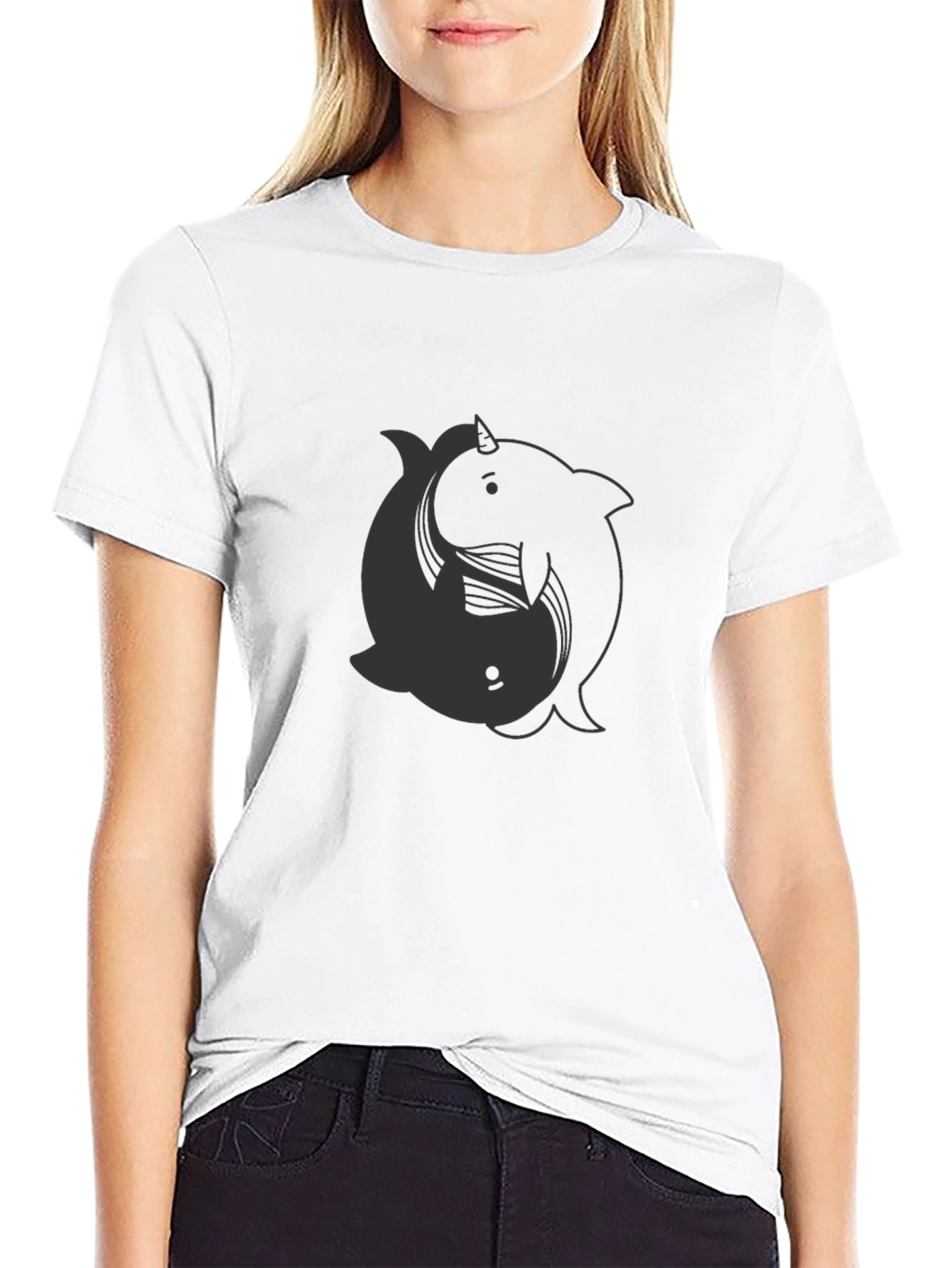 Yin Yang Narwhal T-Shirt - Dark Aesthetic