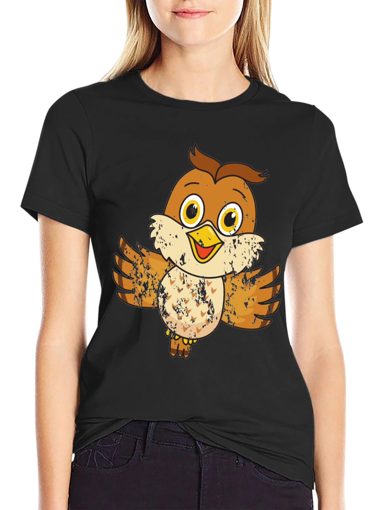 Cute Cartoon Owl Graphic Tee - Unisex Black T-Shirt