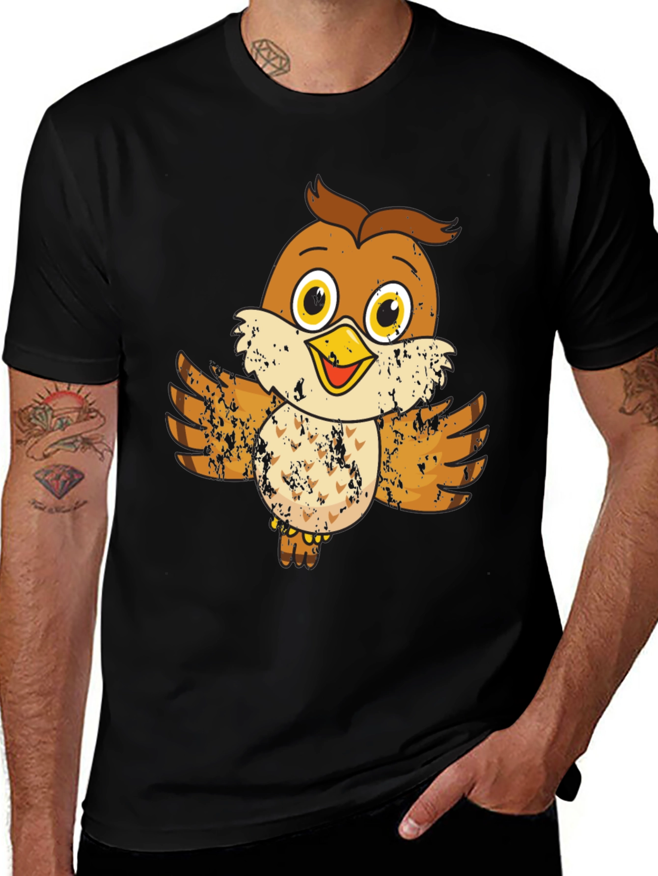 Cute Cartoon Owl Graphic Tee - Unisex Black T-Shirt