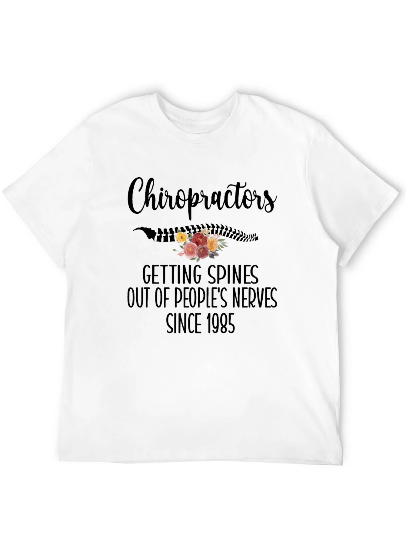 Chiropractor Spine Flower Black T-Shirt