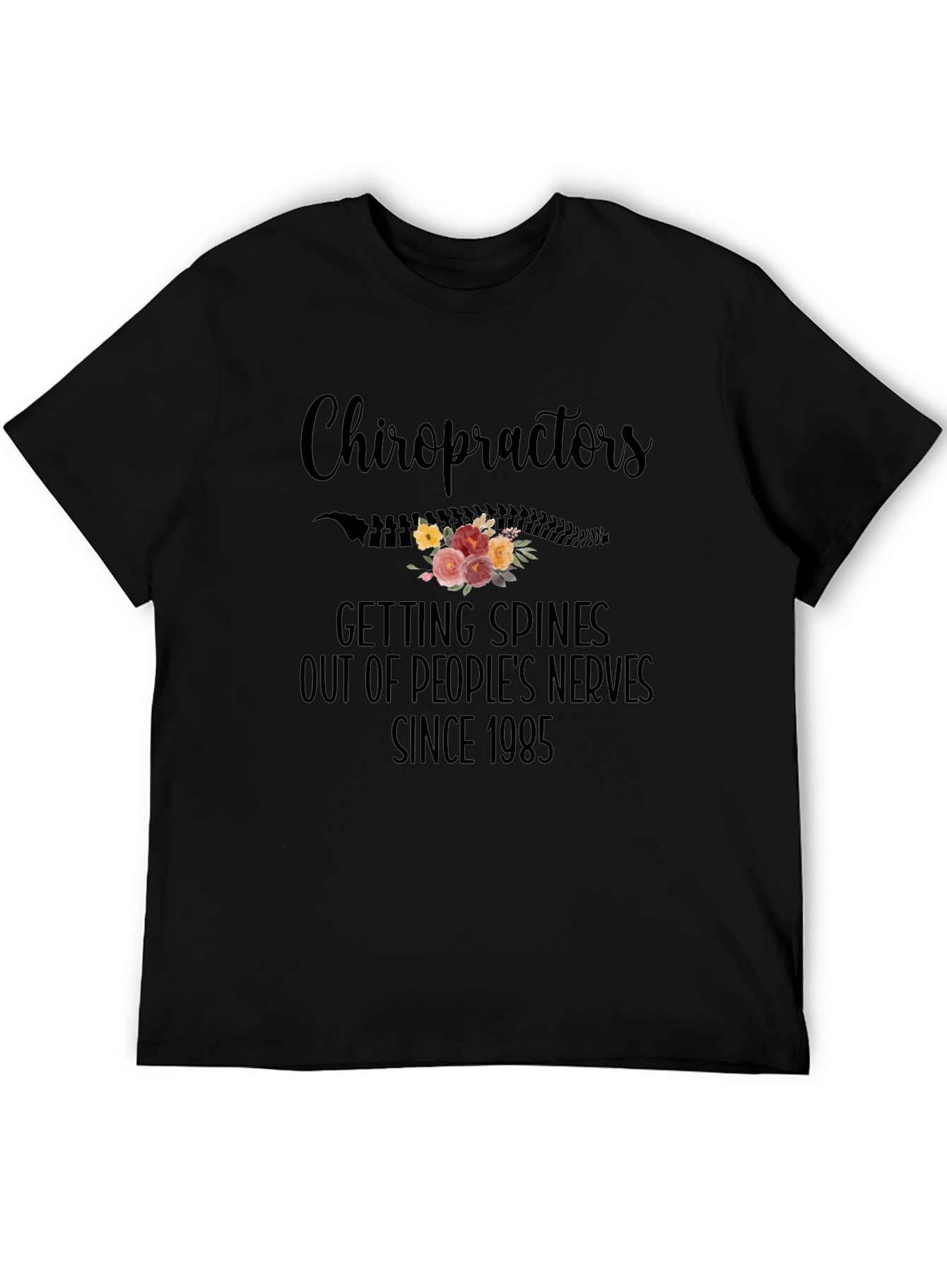 Chiropractor Spine Flower Black T-Shirt