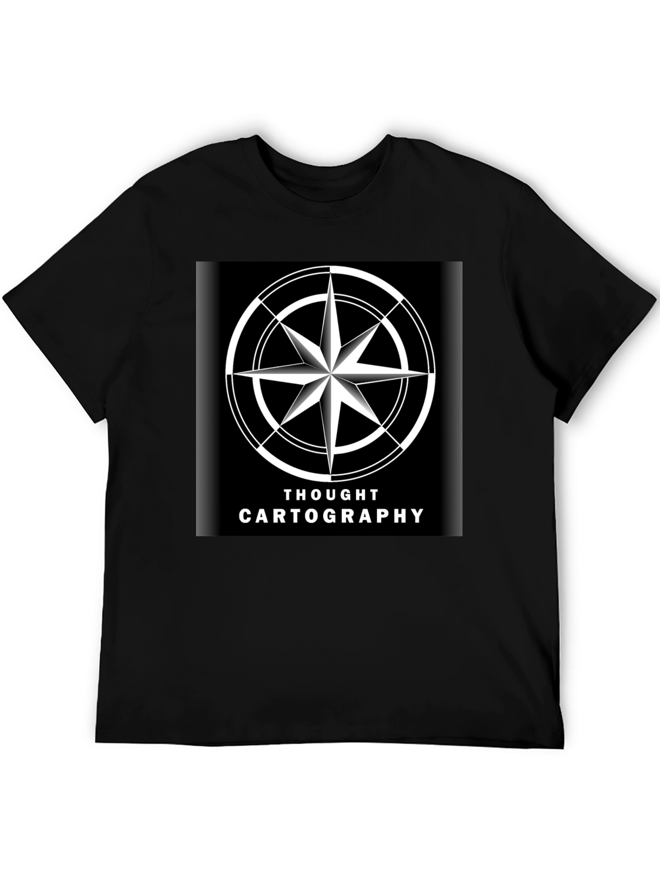 Thought Cartography Compass Design Black T-Shirt