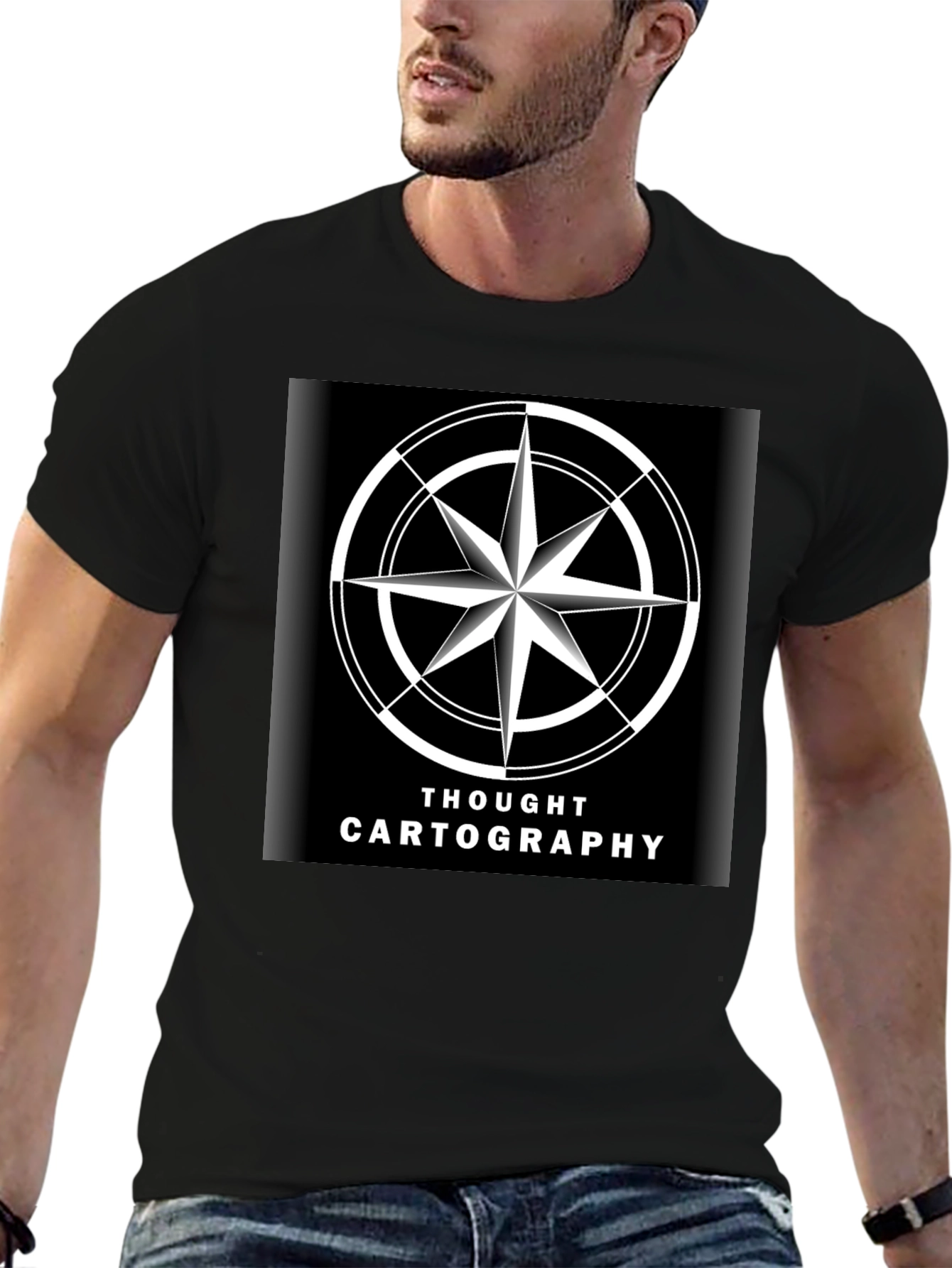 Thought Cartography Compass Design Black T-Shirt