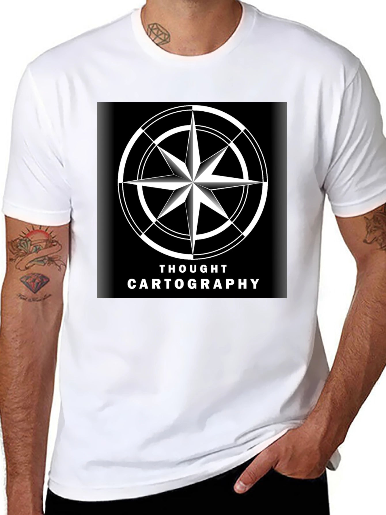 Thought Cartography Compass Design Black T-Shirt