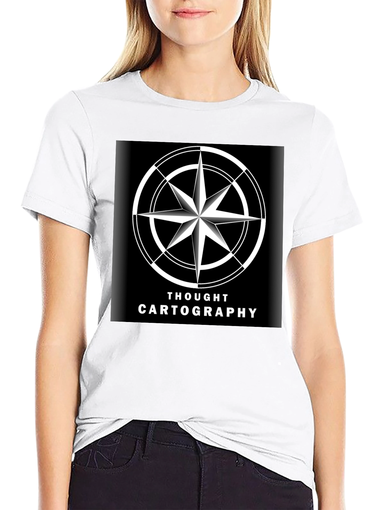 Thought Cartography Compass Design Black T-Shirt